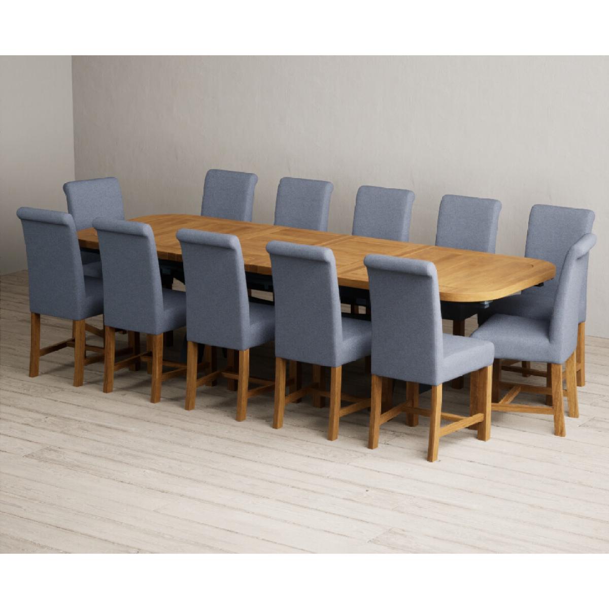 Extending Olympia 180cm Oak and Dark Blue Painted Dining Table with 12 Blue Chairs – image 18