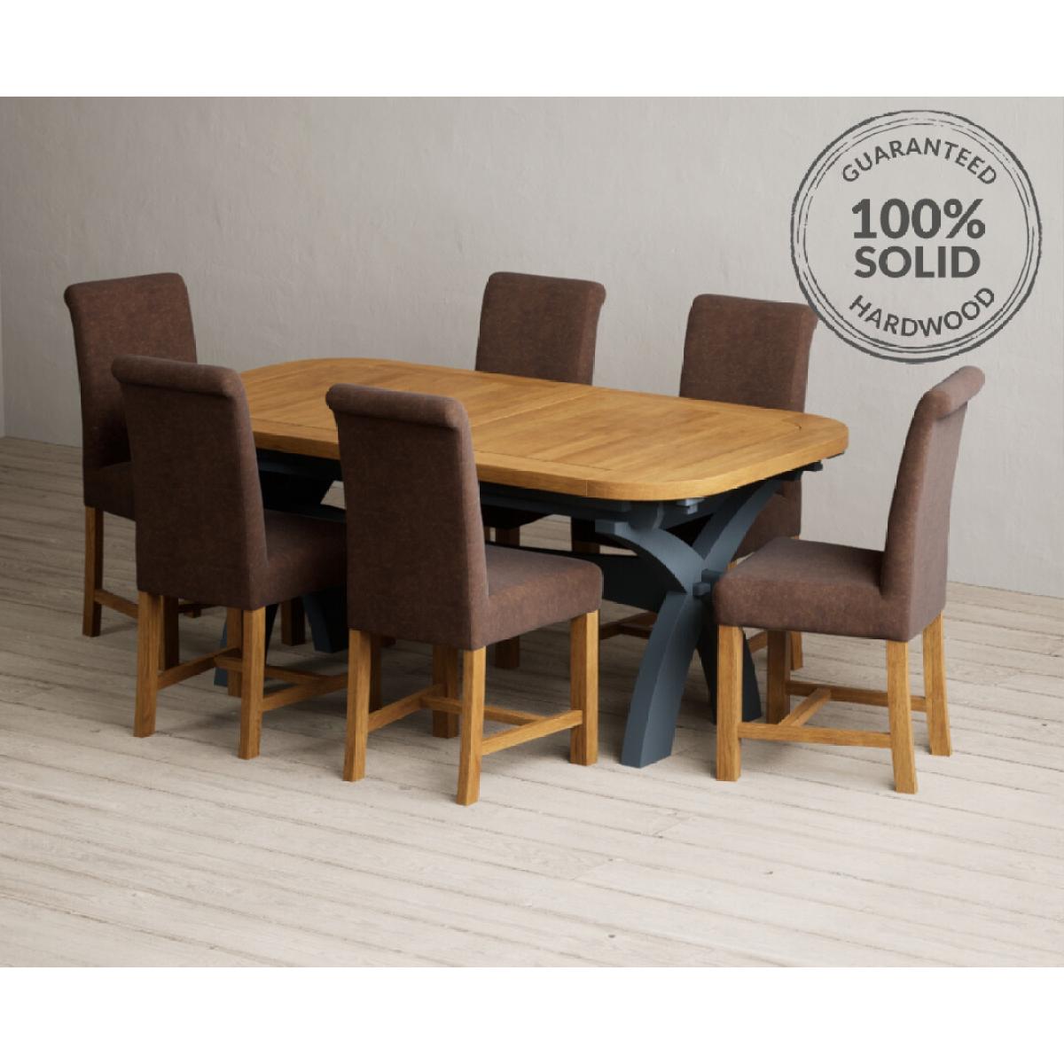 Extending Olympia 180cm Oak and Dark Blue Painted Dining Table with 12 Blue Chairs – image 20