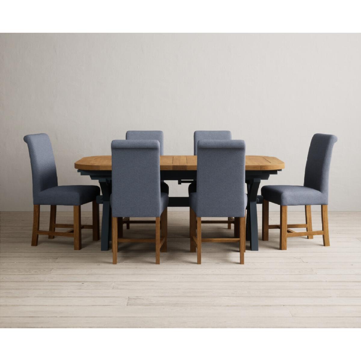 Extending Olympia 180cm Oak and Dark Blue Painted Dining Table with 12 Blue Chairs – image 3