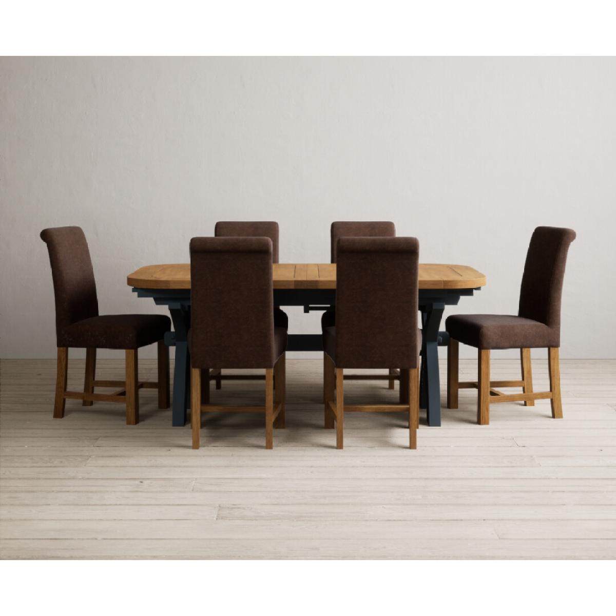 Extending Olympia 180cm Oak and Dark Blue Painted Dining Table with 12 Blue Chairs – image 21