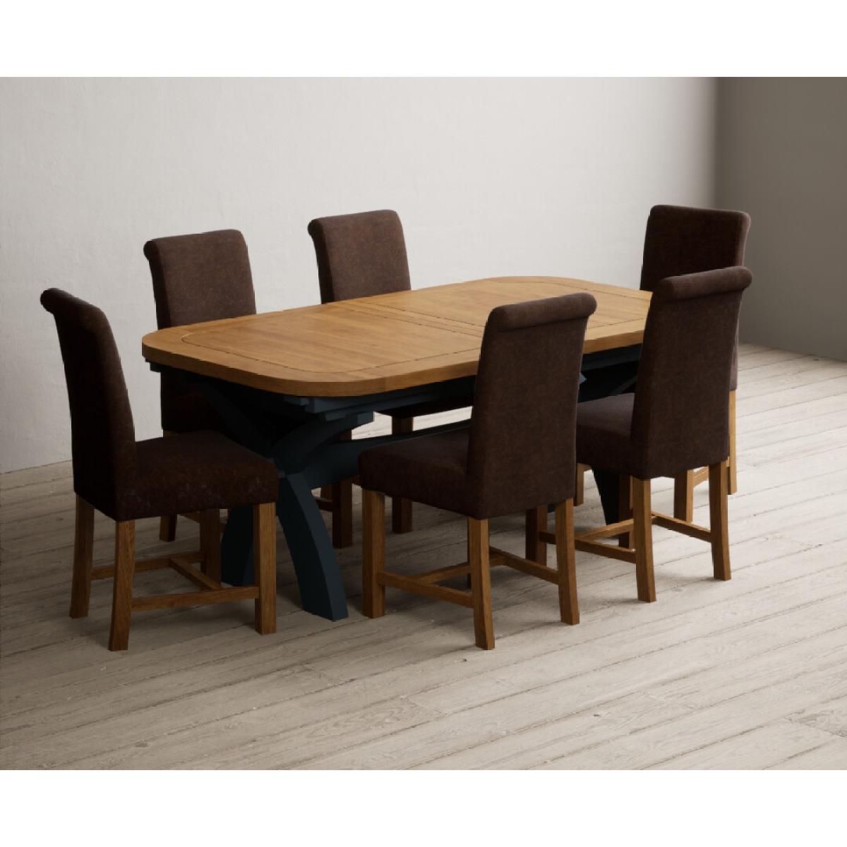 Extending Olympia 180cm Oak and Dark Blue Painted Dining Table with 12 Blue Chairs – image 22