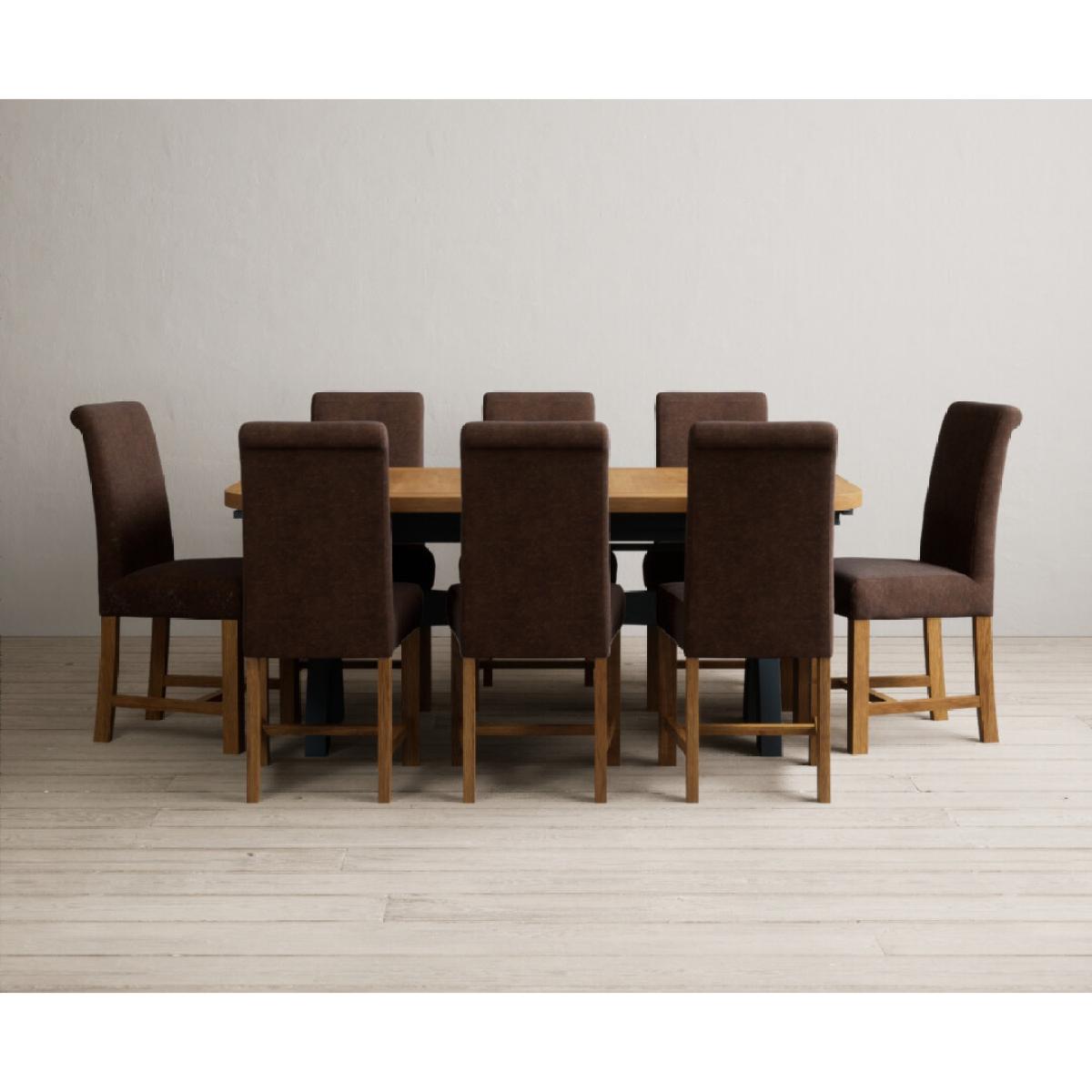 Extending Olympia 180cm Oak and Dark Blue Painted Dining Table with 12 Blue Chairs – image 23