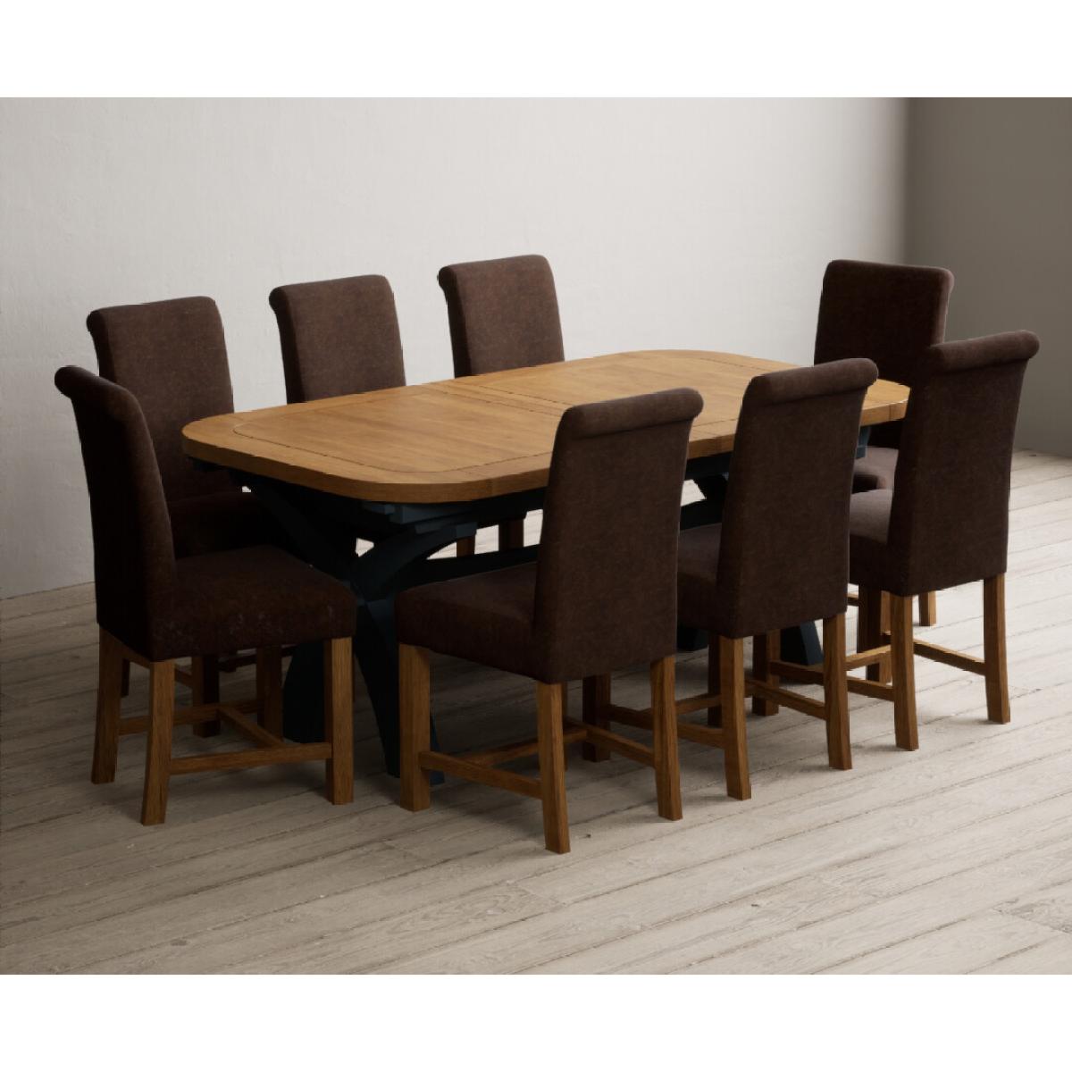 Extending Olympia 180cm Oak and Dark Blue Painted Dining Table with 12 Blue Chairs – image 24