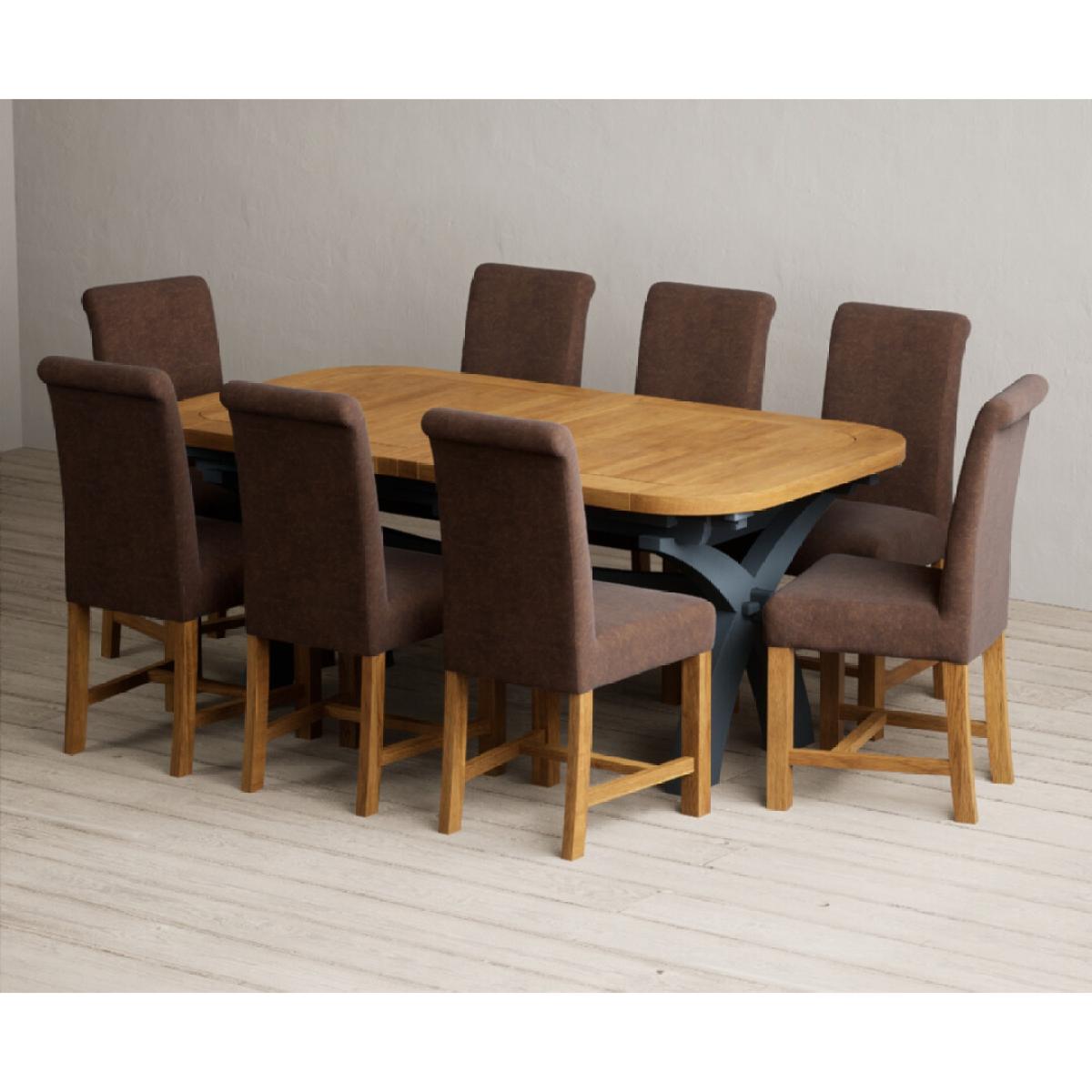 Extending Olympia 180cm Oak and Dark Blue Painted Dining Table with 12 Blue Chairs – image 25