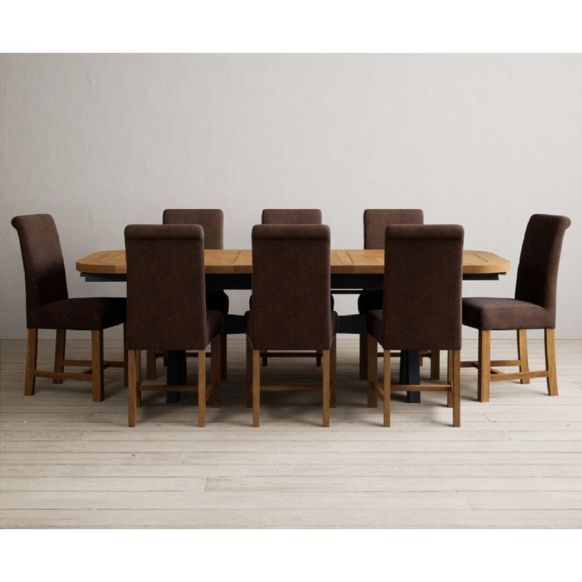 Extending Olympia 180cm Oak and Dark Blue Painted Dining Table with 12 Blue Chairs – image 26