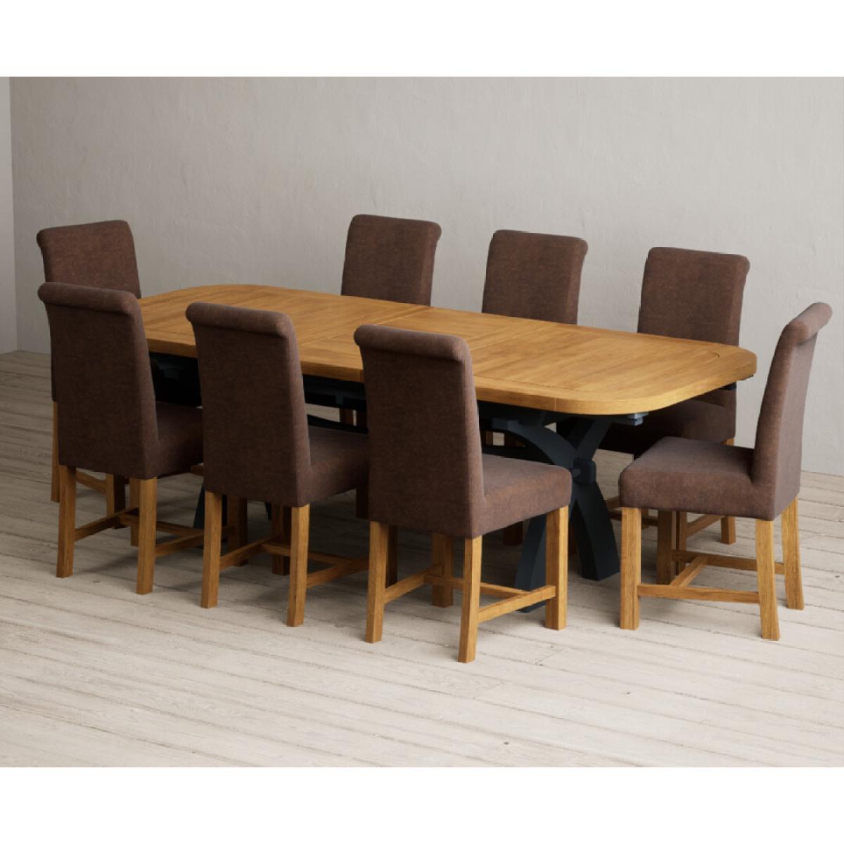 Extending Olympia 180cm Oak and Dark Blue Painted Dining Table with 12 Blue Chairs – image 28