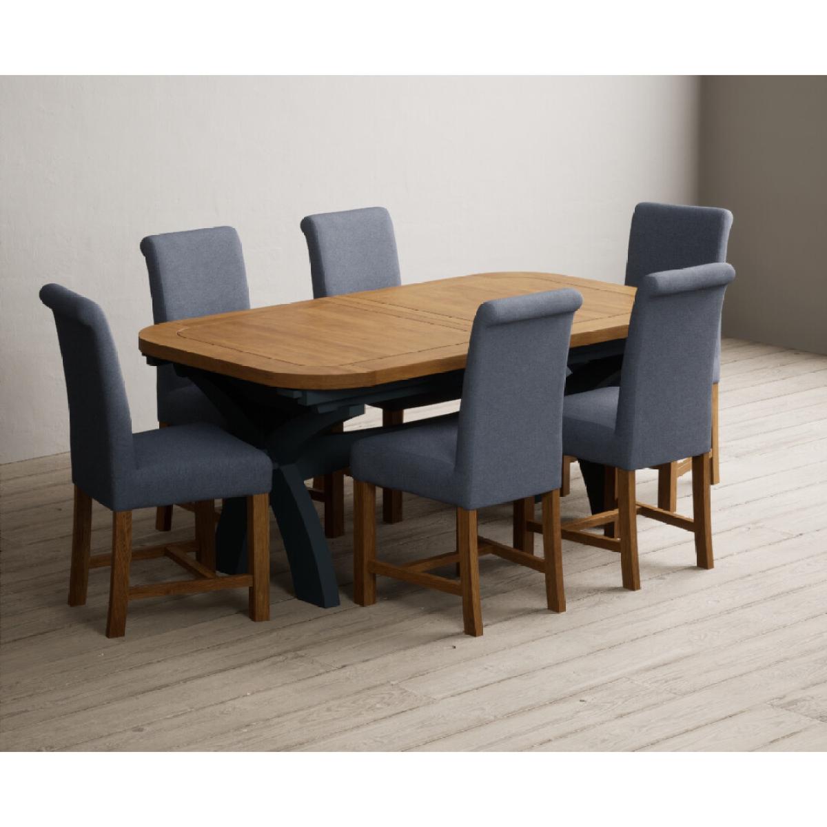 Extending Olympia 180cm Oak and Dark Blue Painted Dining Table with 12 Blue Chairs – image 4