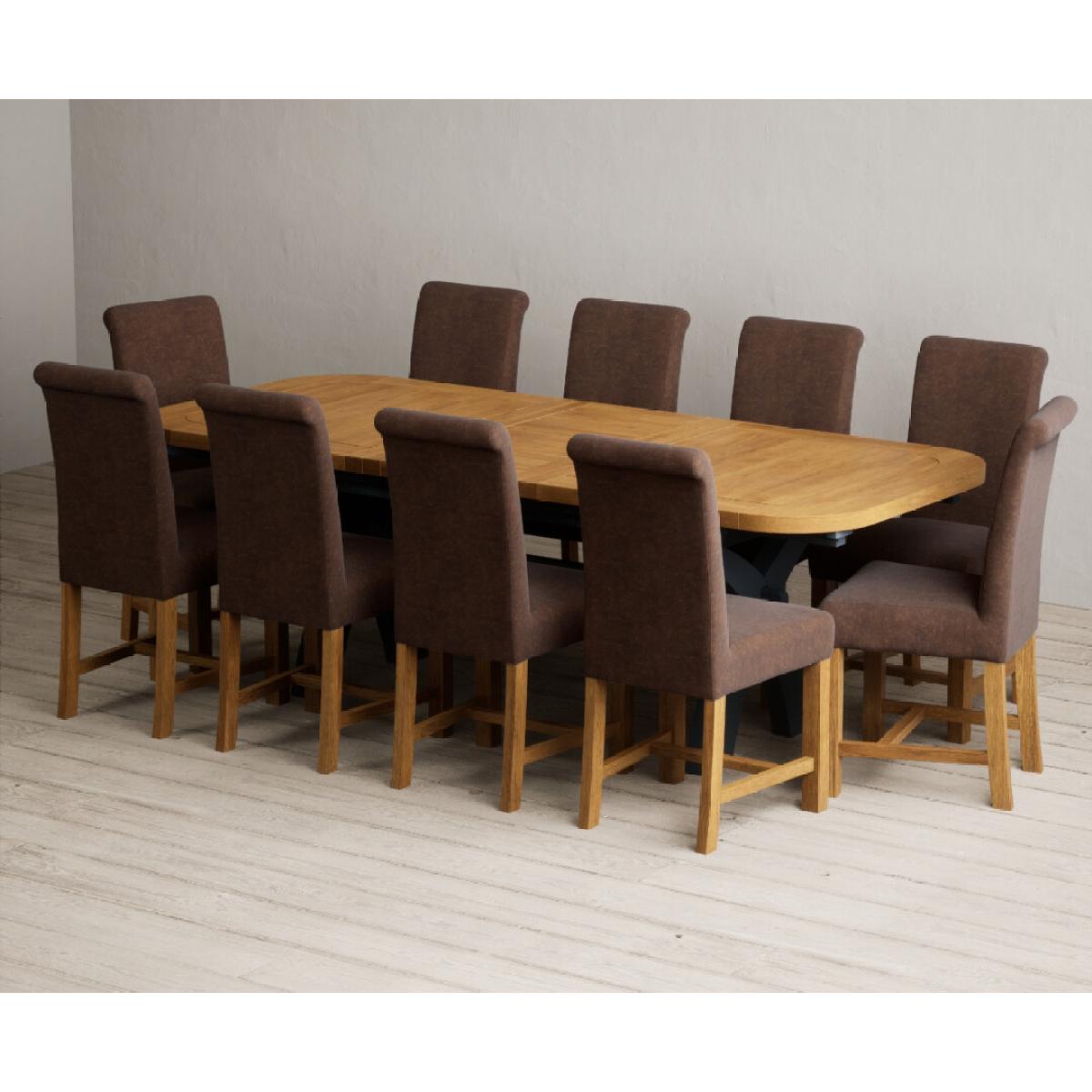 Extending Olympia 180cm Oak and Dark Blue Painted Dining Table with 12 Blue Chairs – image 31