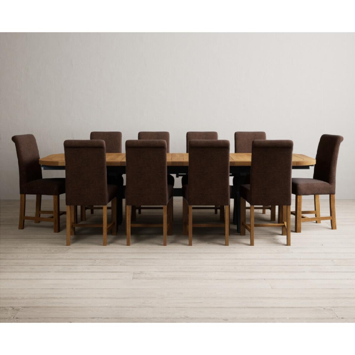 Extending Olympia 180cm Oak and Dark Blue Painted Dining Table with 12 Blue Chairs – image 32