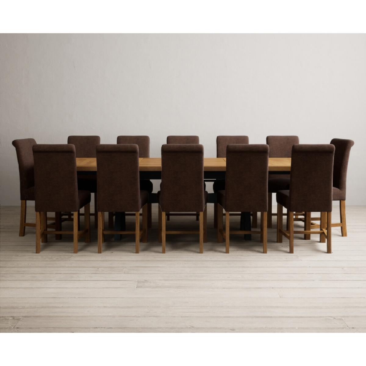 Extending Olympia 180cm Oak and Dark Blue Painted Dining Table with 12 Blue Chairs – image 35
