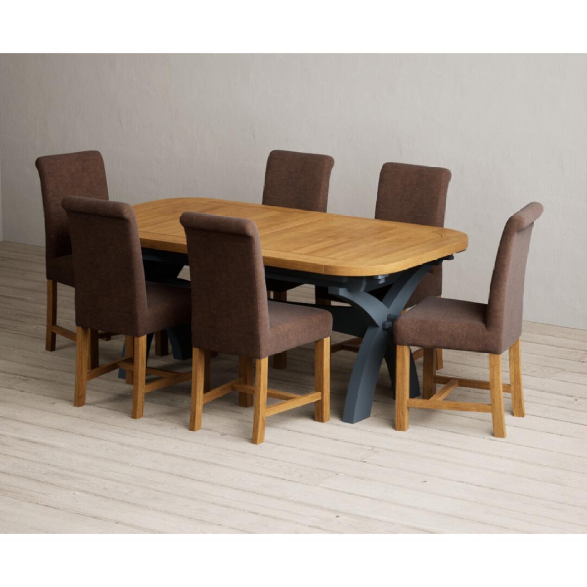 Extending Olympia 180cm Oak and Dark Blue Painted Dining Table with 12 Blue Chairs – image 38