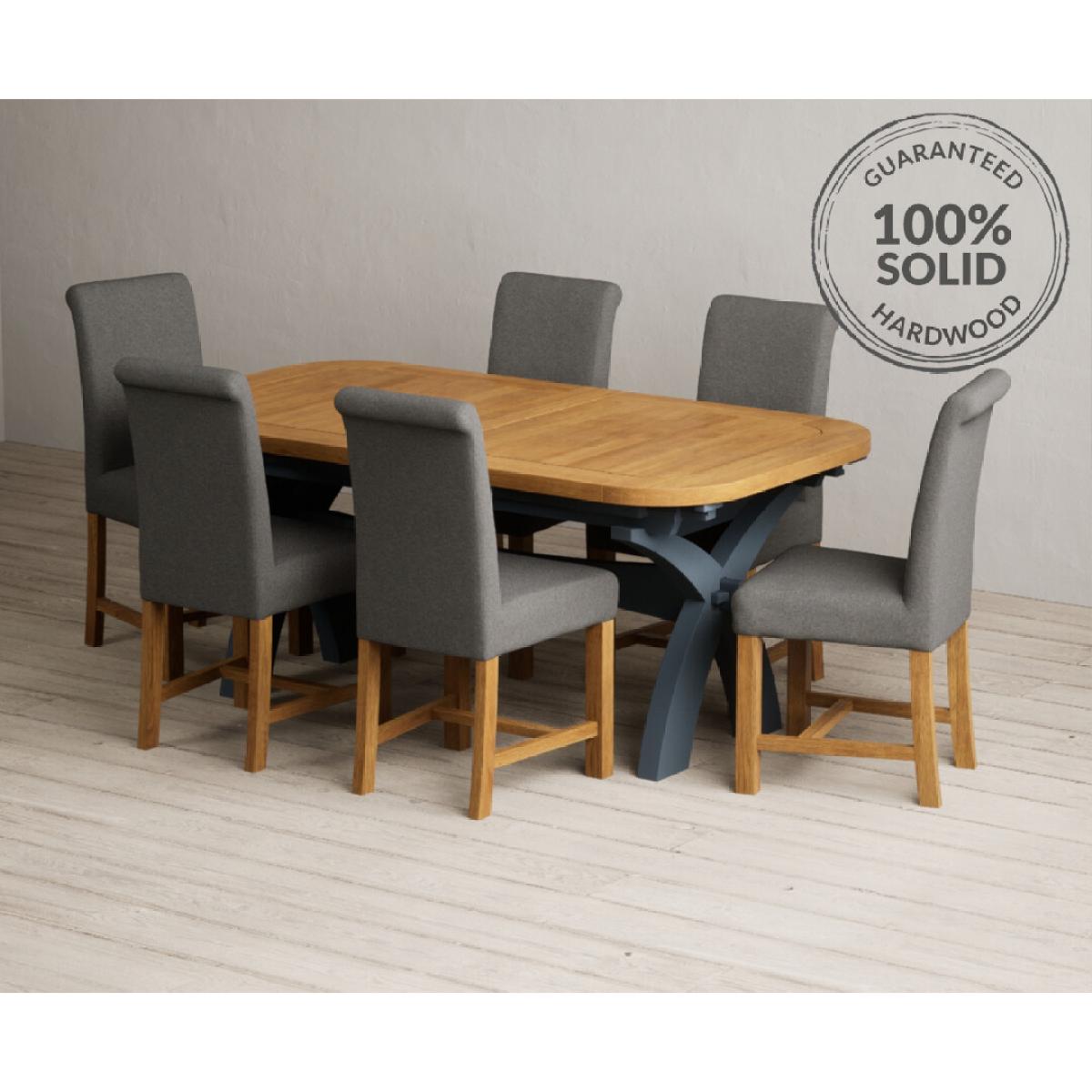 Extending Olympia 180cm Oak and Dark Blue Painted Dining Table with 12 Blue Chairs – image 39