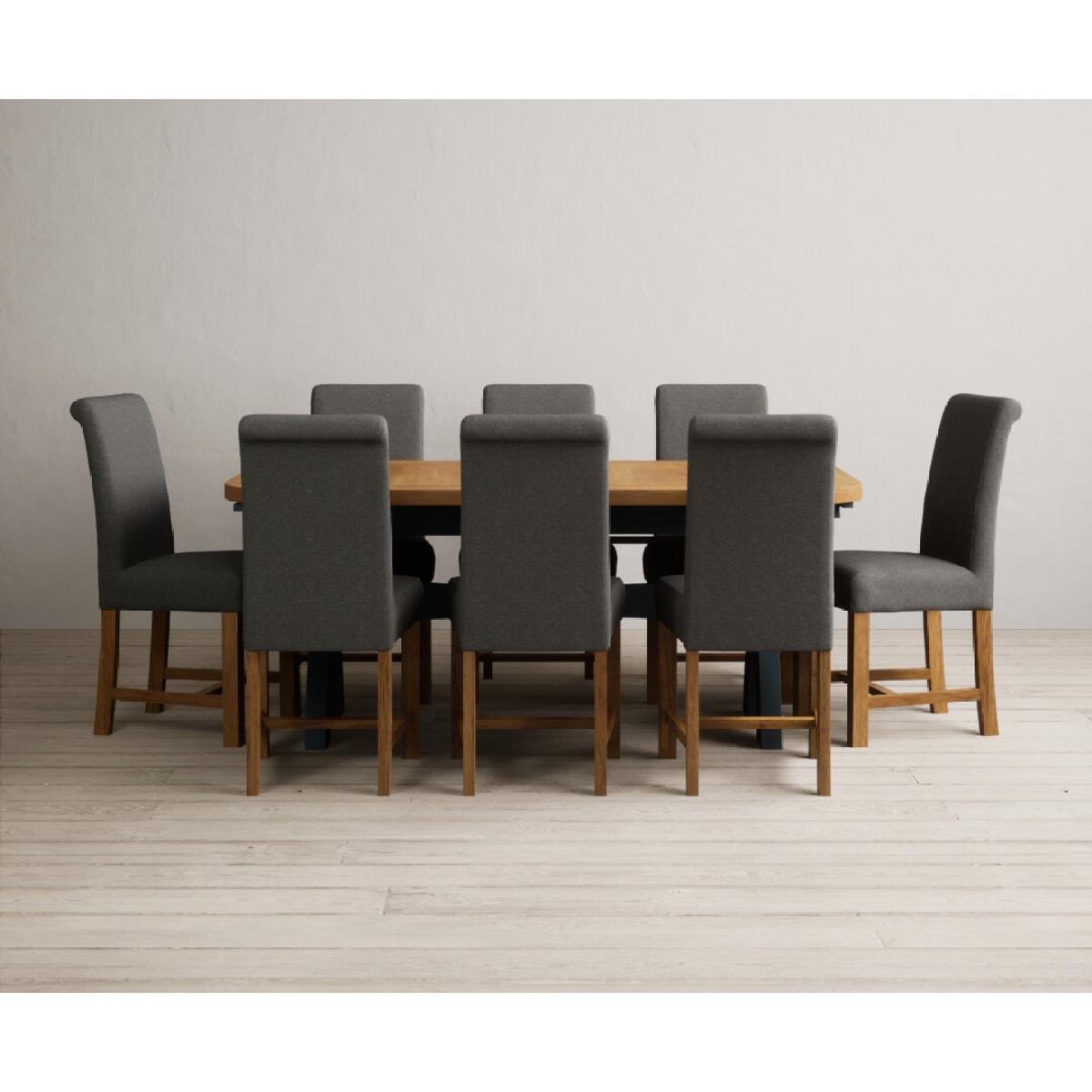 Extending Olympia 180cm Oak and Dark Blue Painted Dining Table with 12 Blue Chairs – image 40