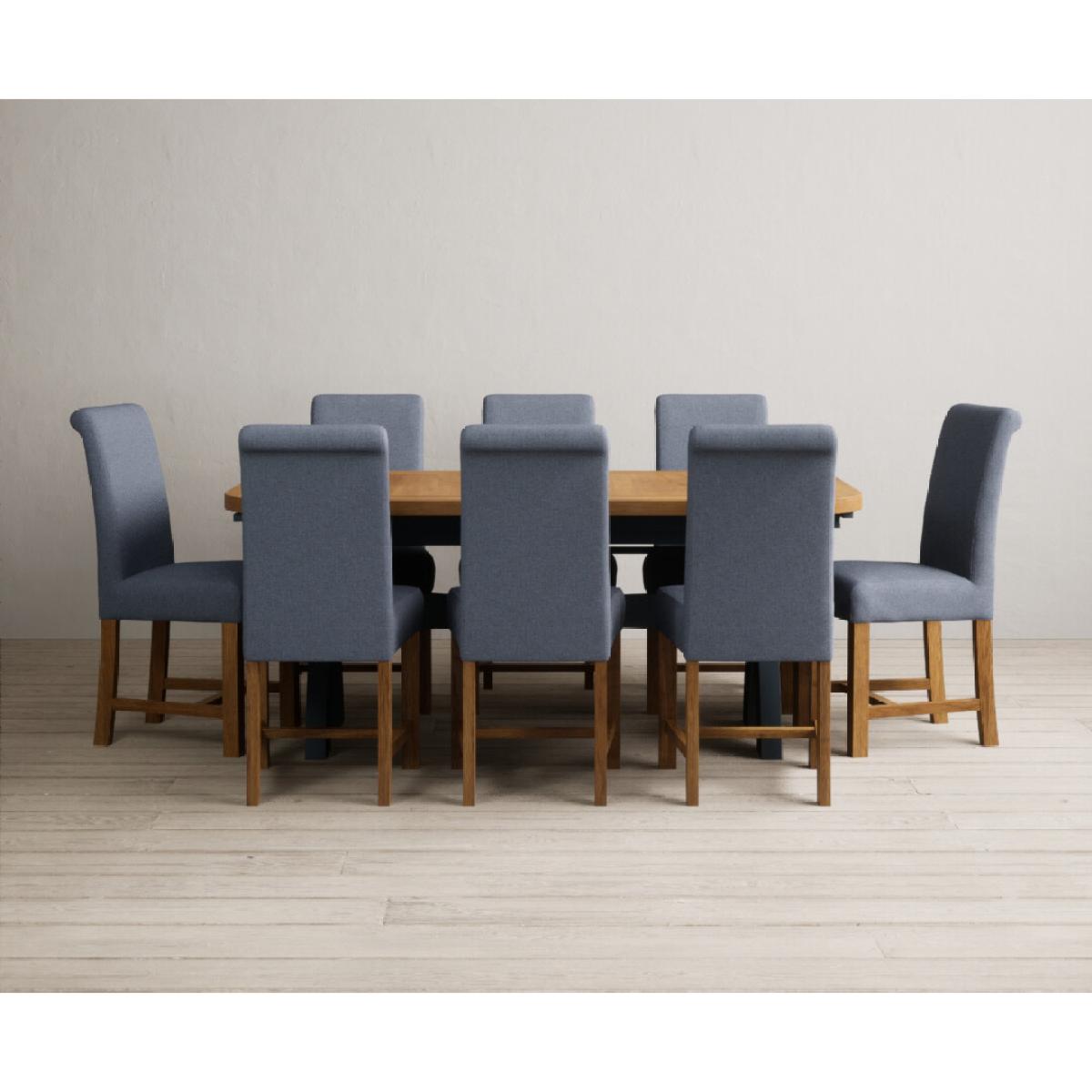 Extending Olympia 180cm Oak and Dark Blue Painted Dining Table with 12 Blue Chairs – image 5
