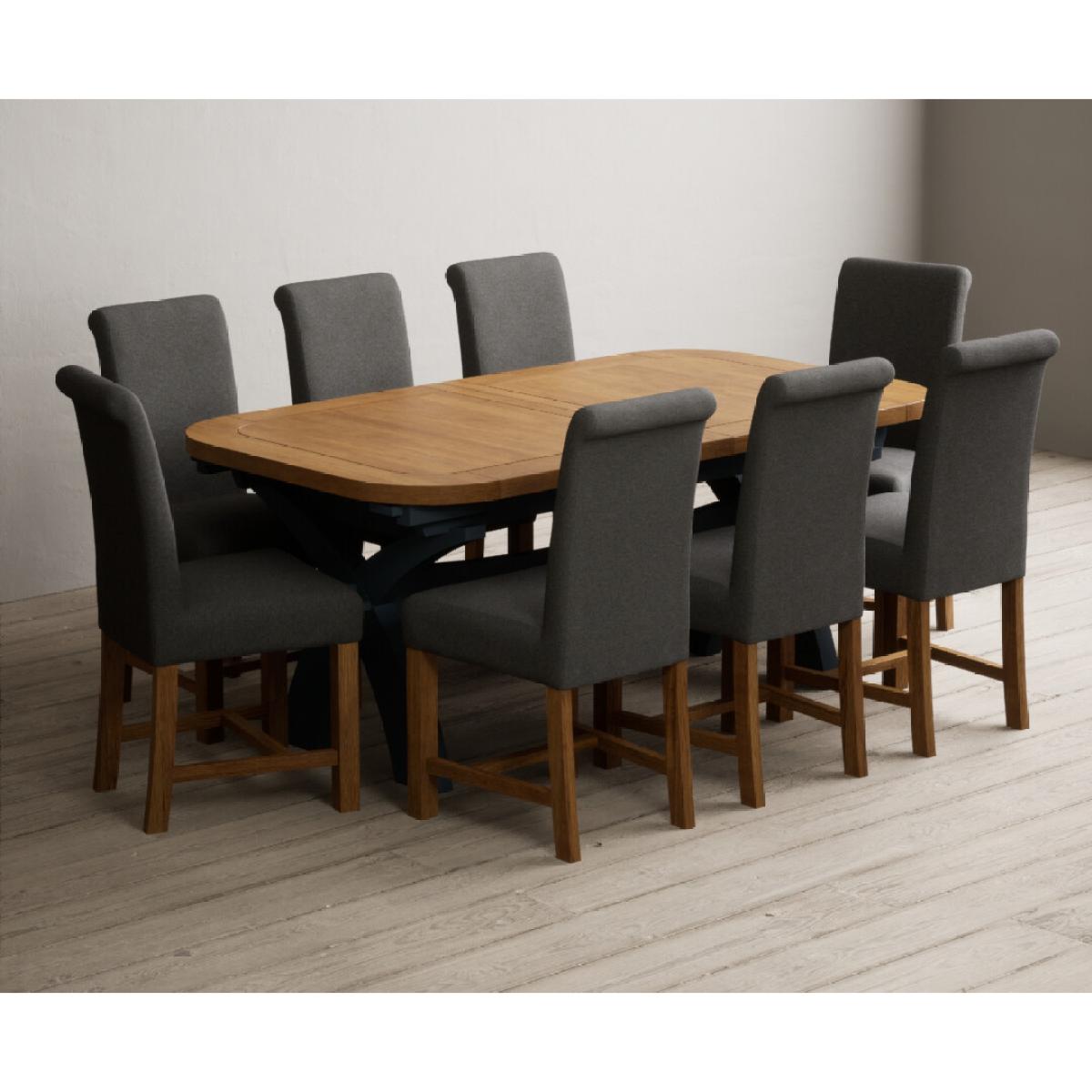 Extending Olympia 180cm Oak and Dark Blue Painted Dining Table with 12 Blue Chairs – image 41