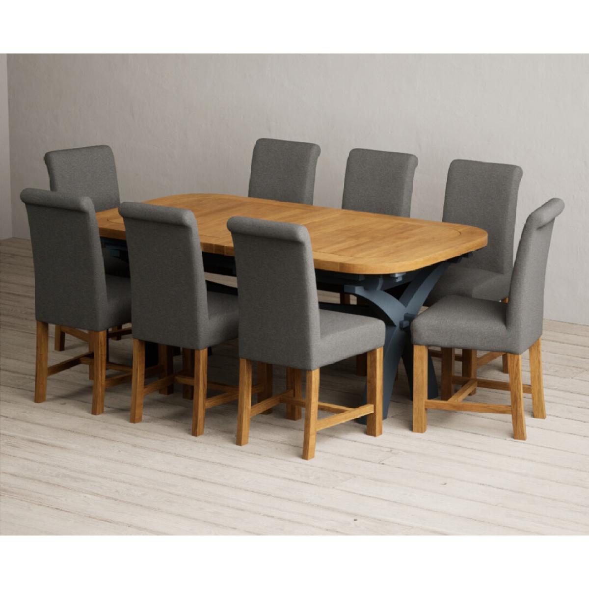 Extending Olympia 180cm Oak and Dark Blue Painted Dining Table with 12 Blue Chairs – image 42
