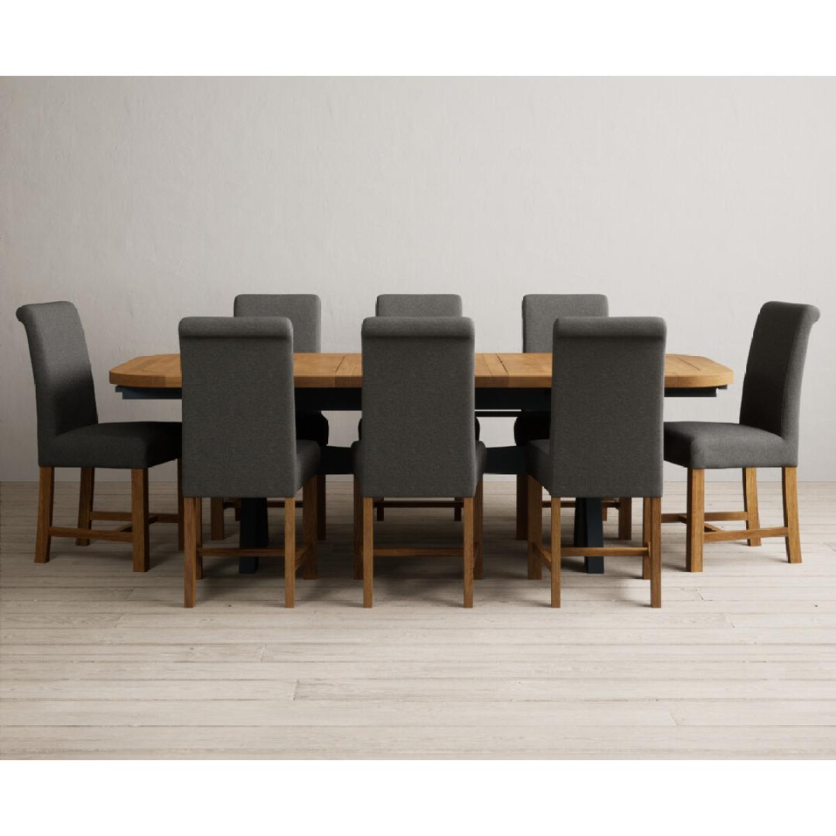 Extending Olympia 180cm Oak and Dark Blue Painted Dining Table with 12 Blue Chairs – image 43