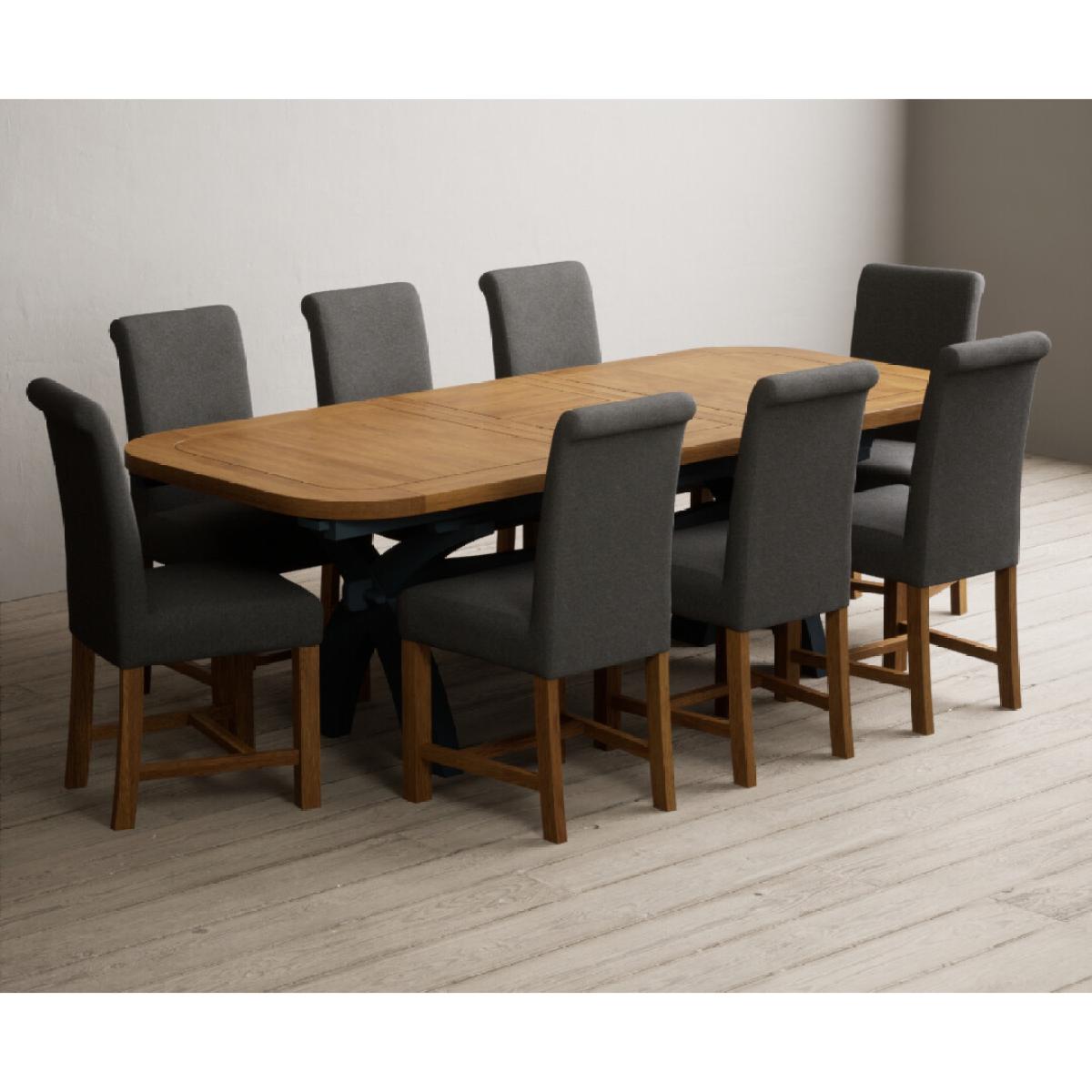Extending Olympia 180cm Oak and Dark Blue Painted Dining Table with 12 Blue Chairs – image 44