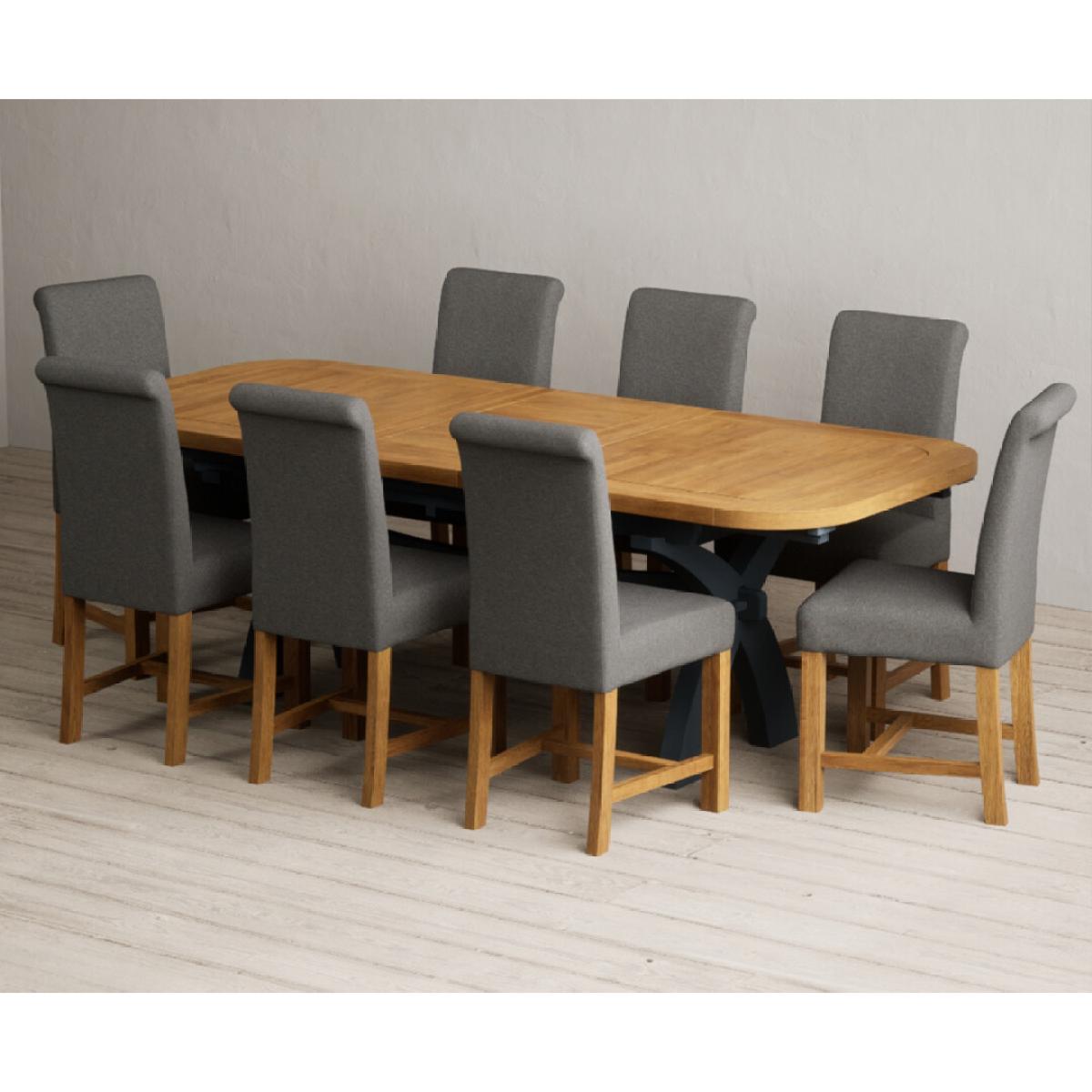Extending Olympia 180cm Oak and Dark Blue Painted Dining Table with 12 Blue Chairs – image 45