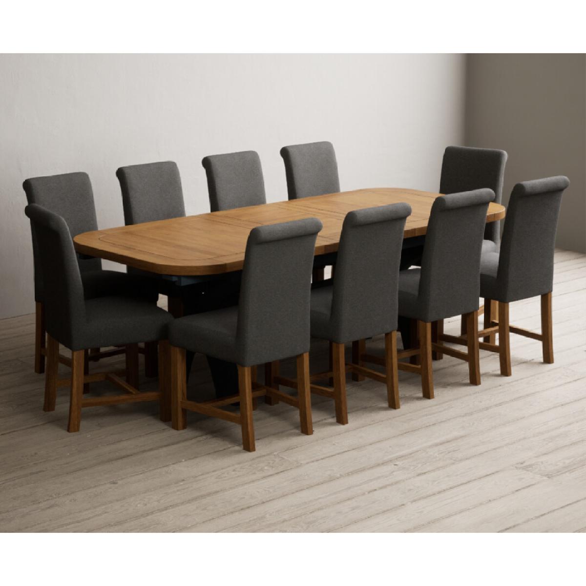 Extending Olympia 180cm Oak and Dark Blue Painted Dining Table with 12 Blue Chairs – image 47