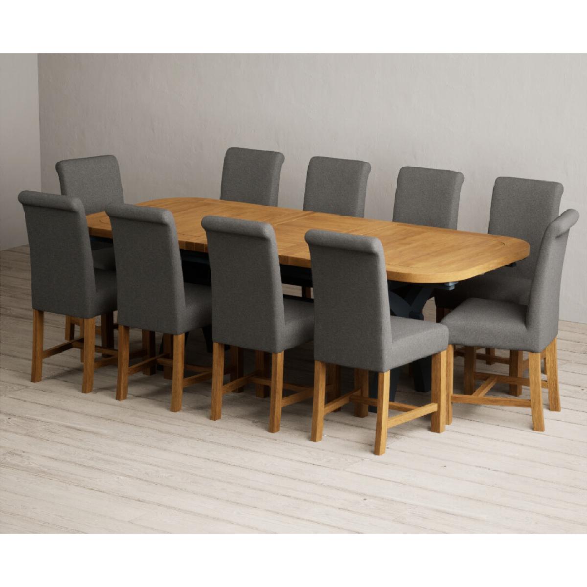 Extending Olympia 180cm Oak and Dark Blue Painted Dining Table with 12 Blue Chairs – image 48