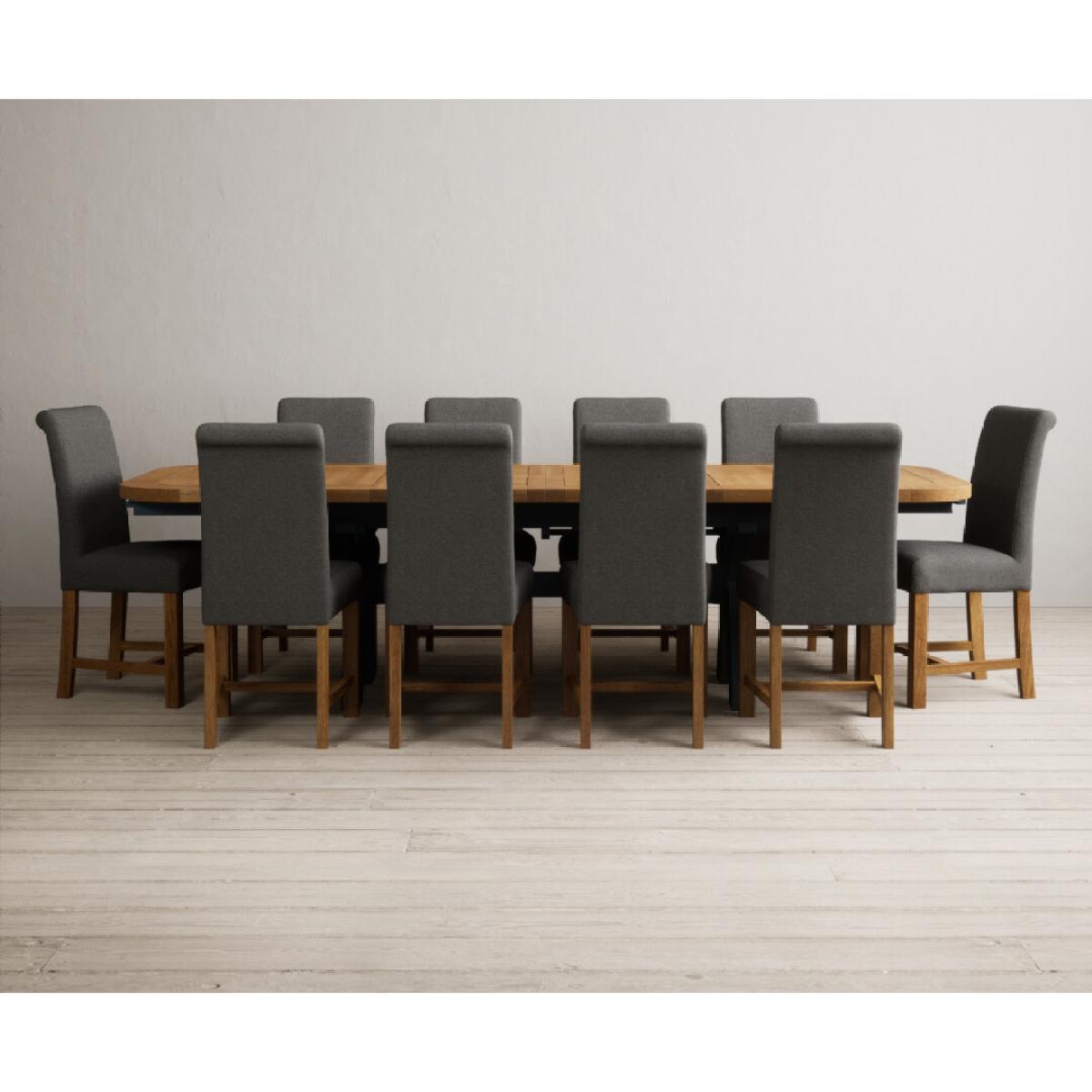 Extending Olympia 180cm Oak and Dark Blue Painted Dining Table with 12 Blue Chairs – image 49
