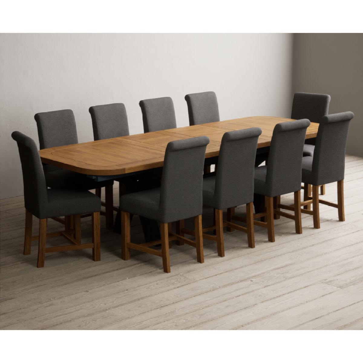 Extending Olympia 180cm Oak and Dark Blue Painted Dining Table with 12 Blue Chairs – image 50