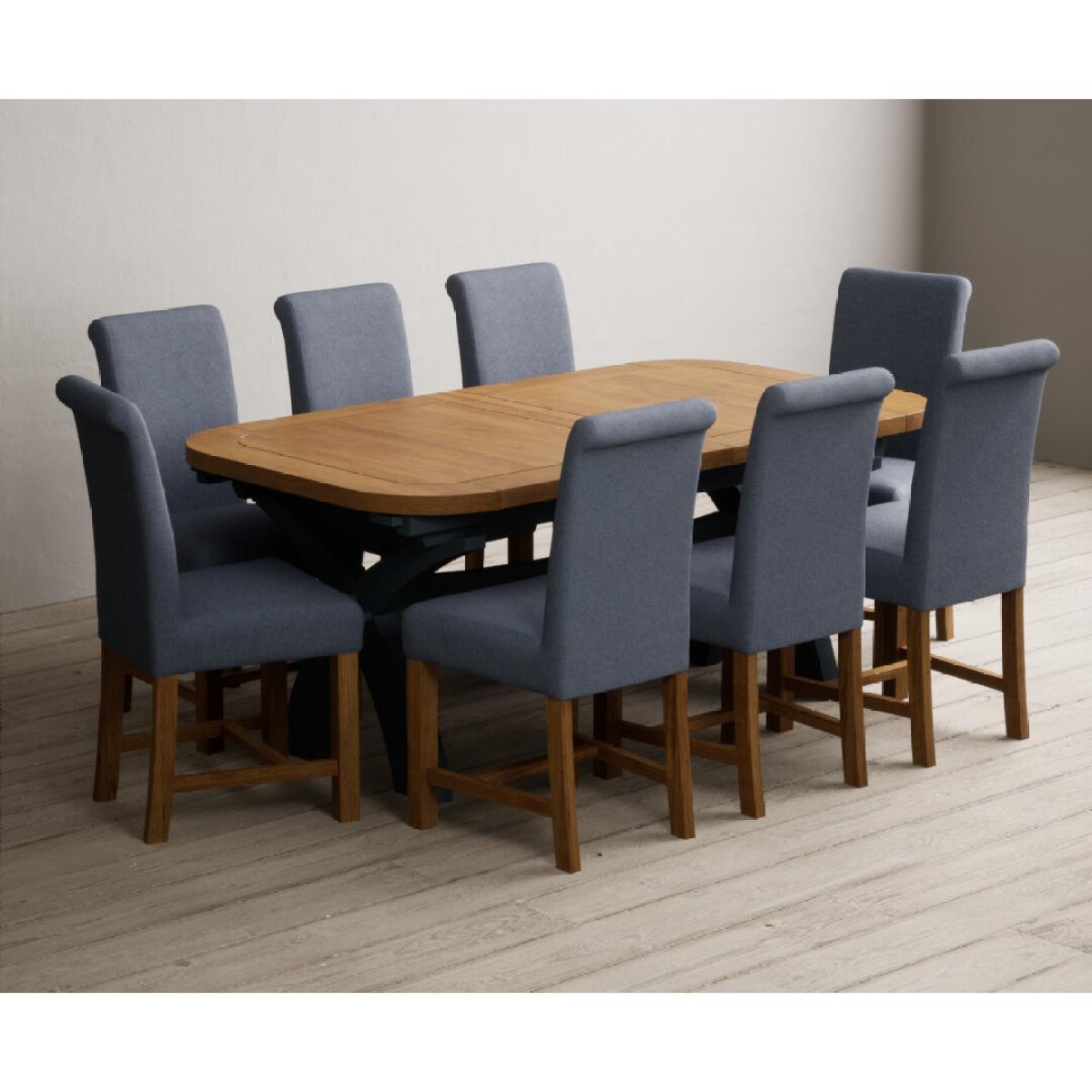 Extending Olympia 180cm Oak and Dark Blue Painted Dining Table with 12 Blue Chairs – image 6