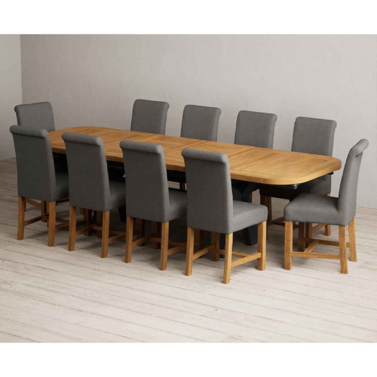 Extending Olympia 180cm Oak and Dark Blue Painted Dining Table with 12 Blue Chairs – image 51