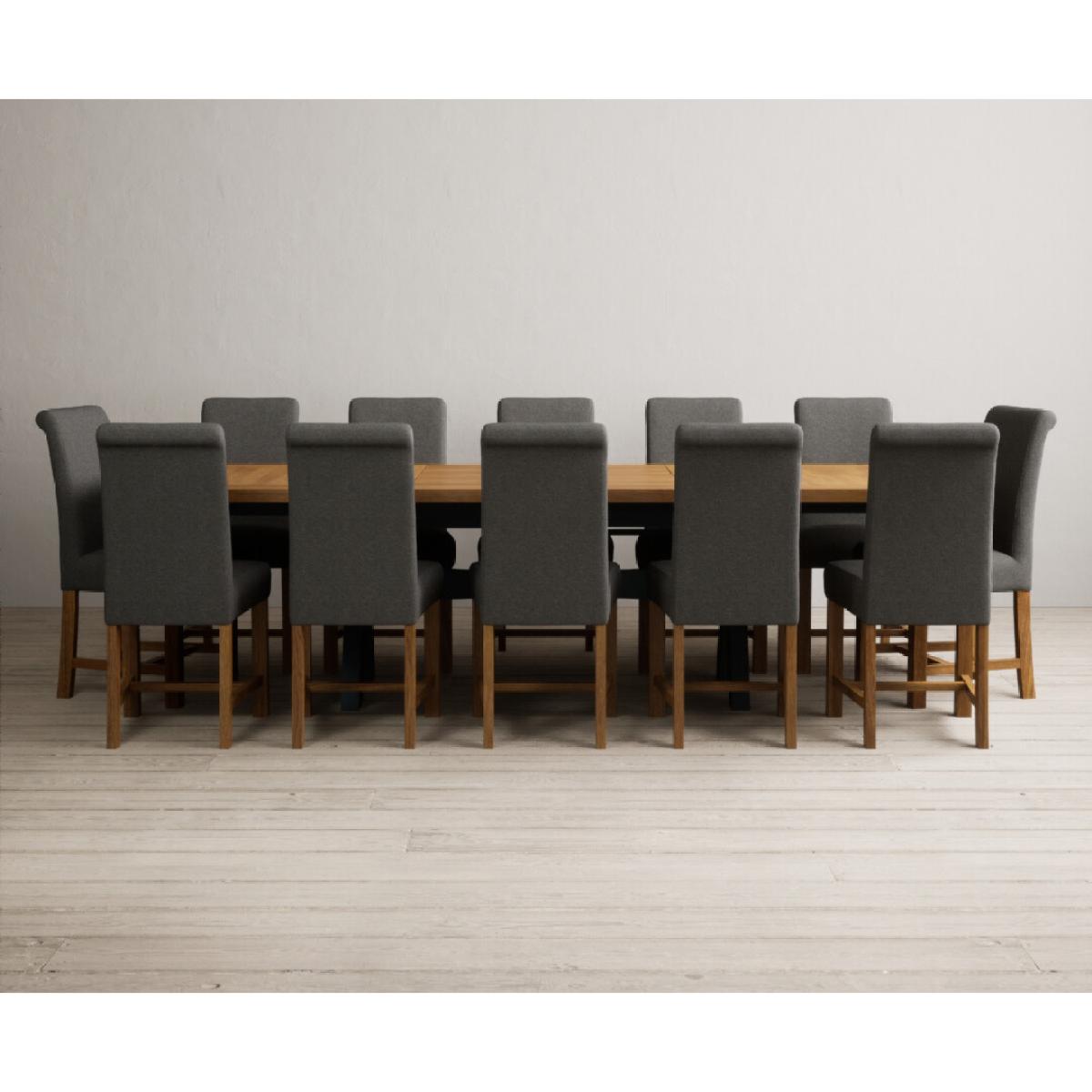 Extending Olympia 180cm Oak and Dark Blue Painted Dining Table with 12 Blue Chairs – image 52
