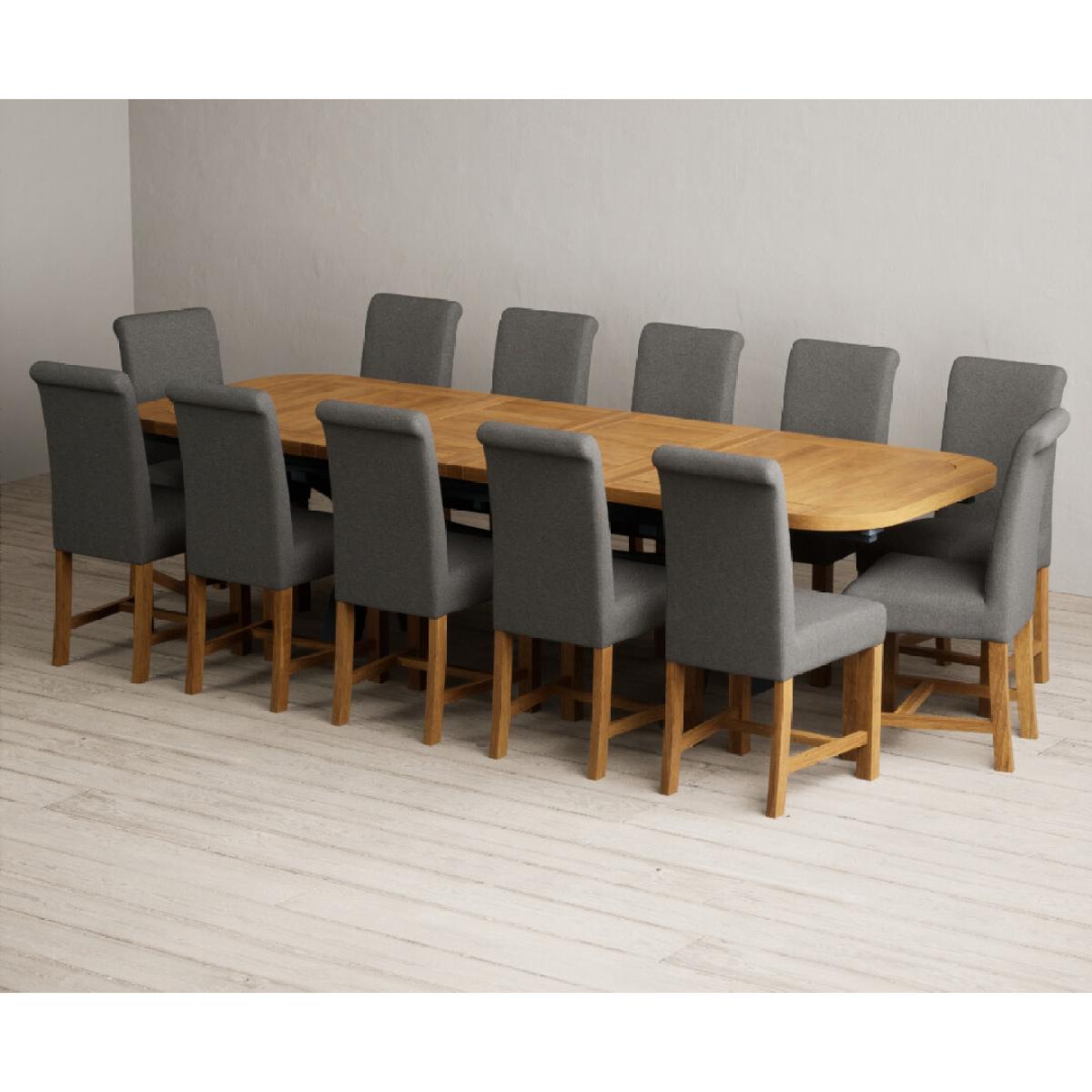 Extending Olympia 180cm Oak and Dark Blue Painted Dining Table with 12 Blue Chairs – image 54