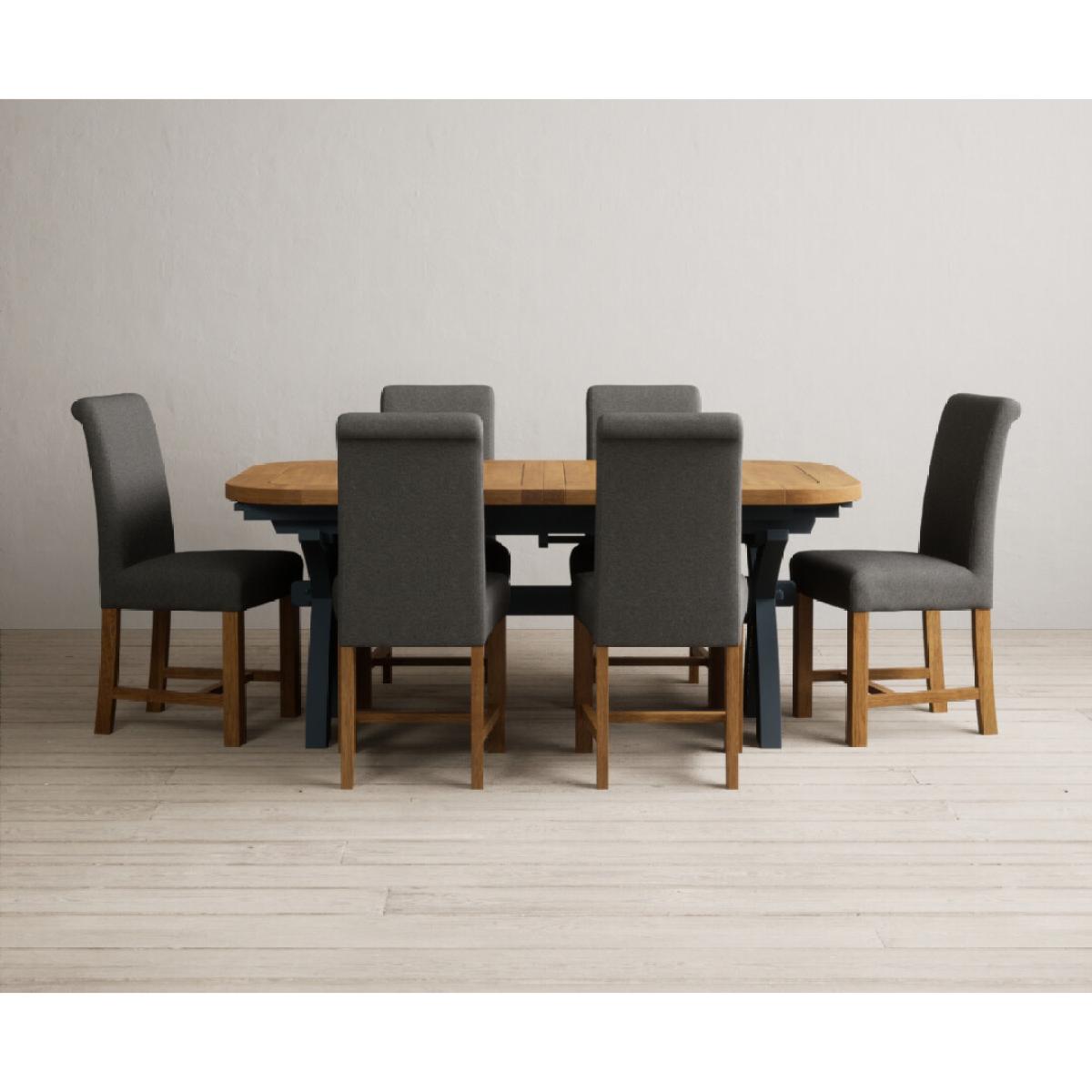 Extending Olympia 180cm Oak and Dark Blue Painted Dining Table with 12 Blue Chairs – image 55