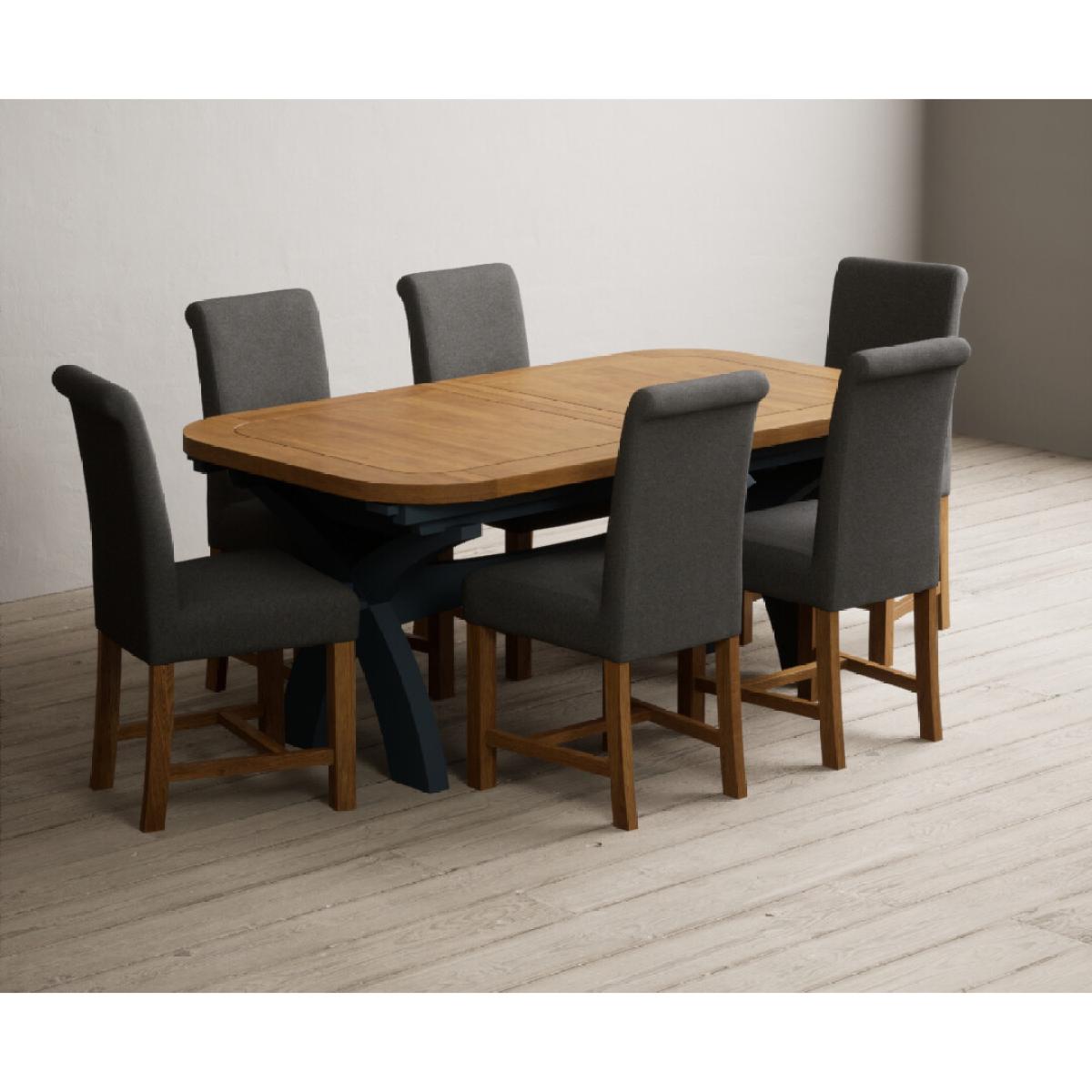 Extending Olympia 180cm Oak and Dark Blue Painted Dining Table with 12 Blue Chairs – image 56