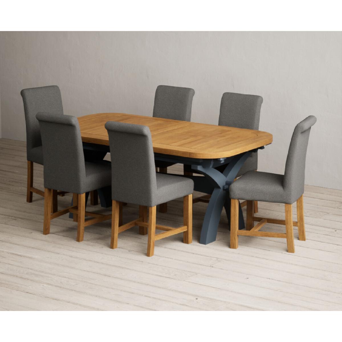 Extending Olympia 180cm Oak and Dark Blue Painted Dining Table with 12 Blue Chairs – image 57