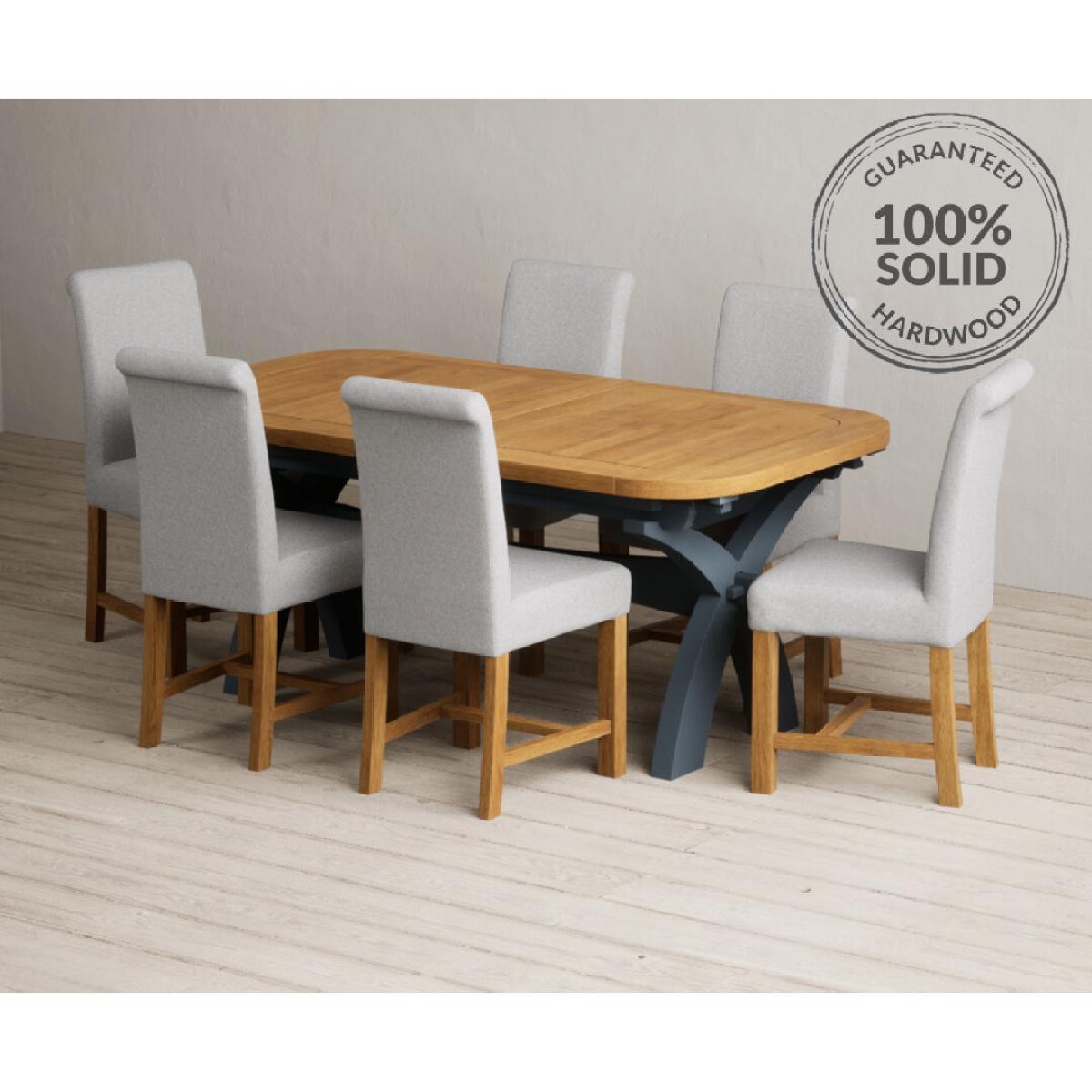 Extending Olympia 180cm Oak and Dark Blue Painted Dining Table with 12 Blue Chairs – image 58