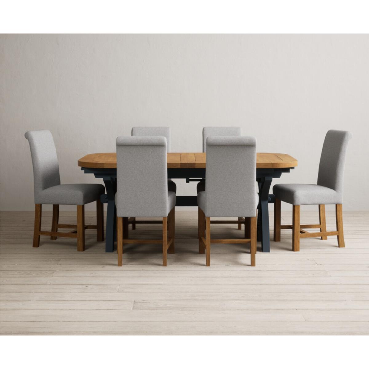 Extending Olympia 180cm Oak and Dark Blue Painted Dining Table with 12 Blue Chairs – image 59
