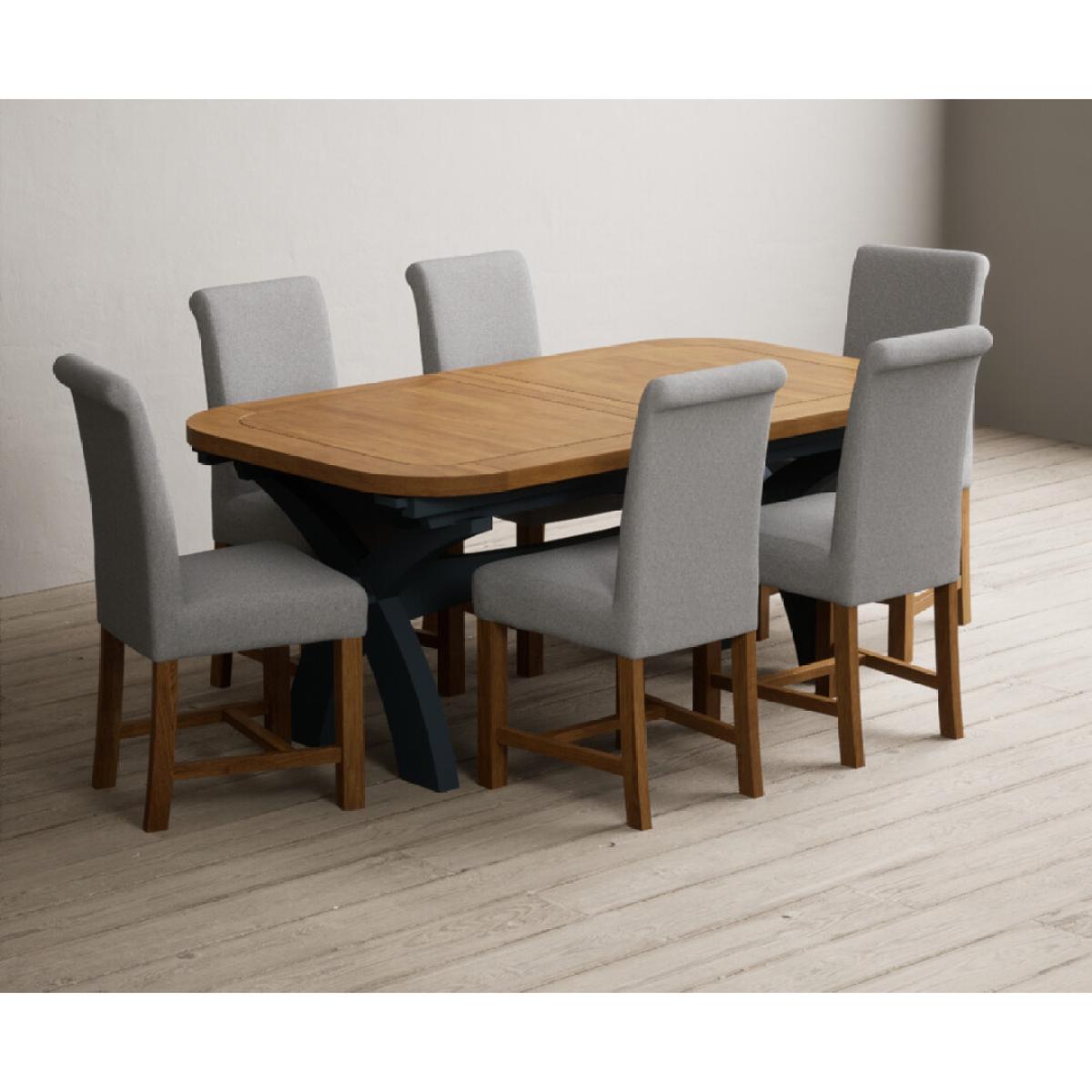 Extending Olympia 180cm Oak and Dark Blue Painted Dining Table with 12 Blue Chairs – image 60