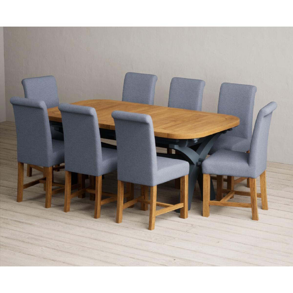 Extending Olympia 180cm Oak and Dark Blue Painted Dining Table with 12 Blue Chairs – image 7