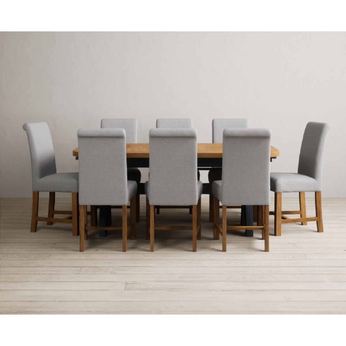 Extending Olympia 180cm Oak and Dark Blue Painted Dining Table with 12 Blue Chairs – image 61