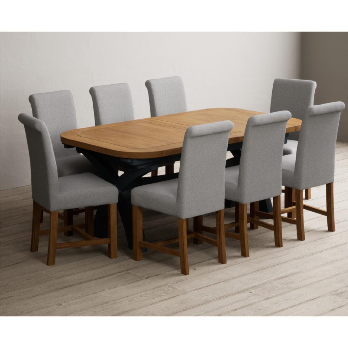 Extending Olympia 180cm Oak and Dark Blue Painted Dining Table with 12 Blue Chairs – image 62