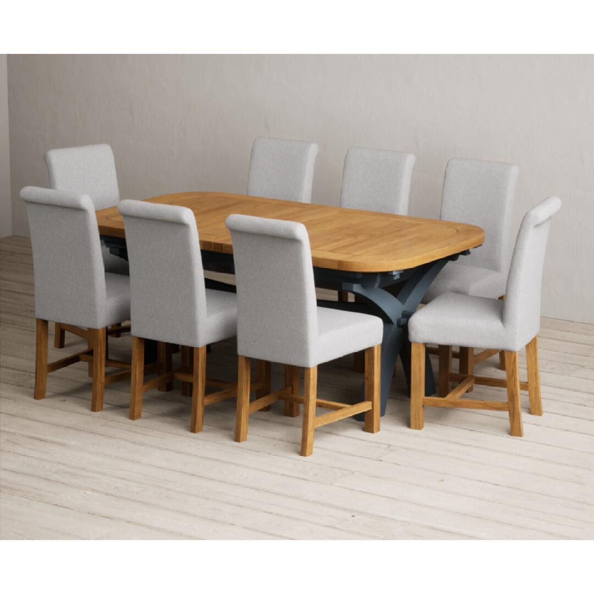 Extending Olympia 180cm Oak and Dark Blue Painted Dining Table with 12 Blue Chairs – image 63