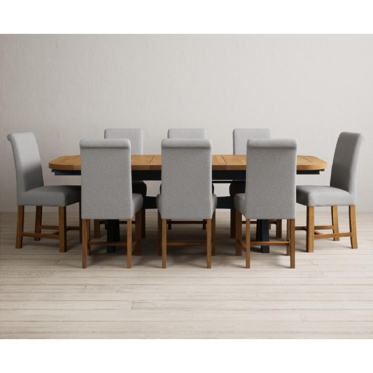 Extending Olympia 180cm Oak and Dark Blue Painted Dining Table with 12 Blue Chairs – image 64