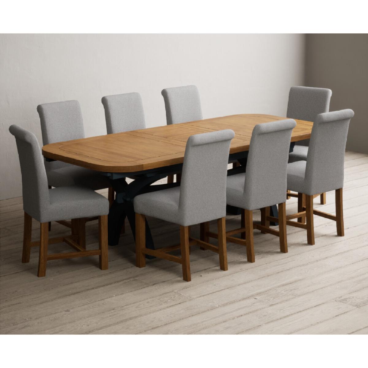 Extending Olympia 180cm Oak and Dark Blue Painted Dining Table with 12 Blue Chairs – image 65