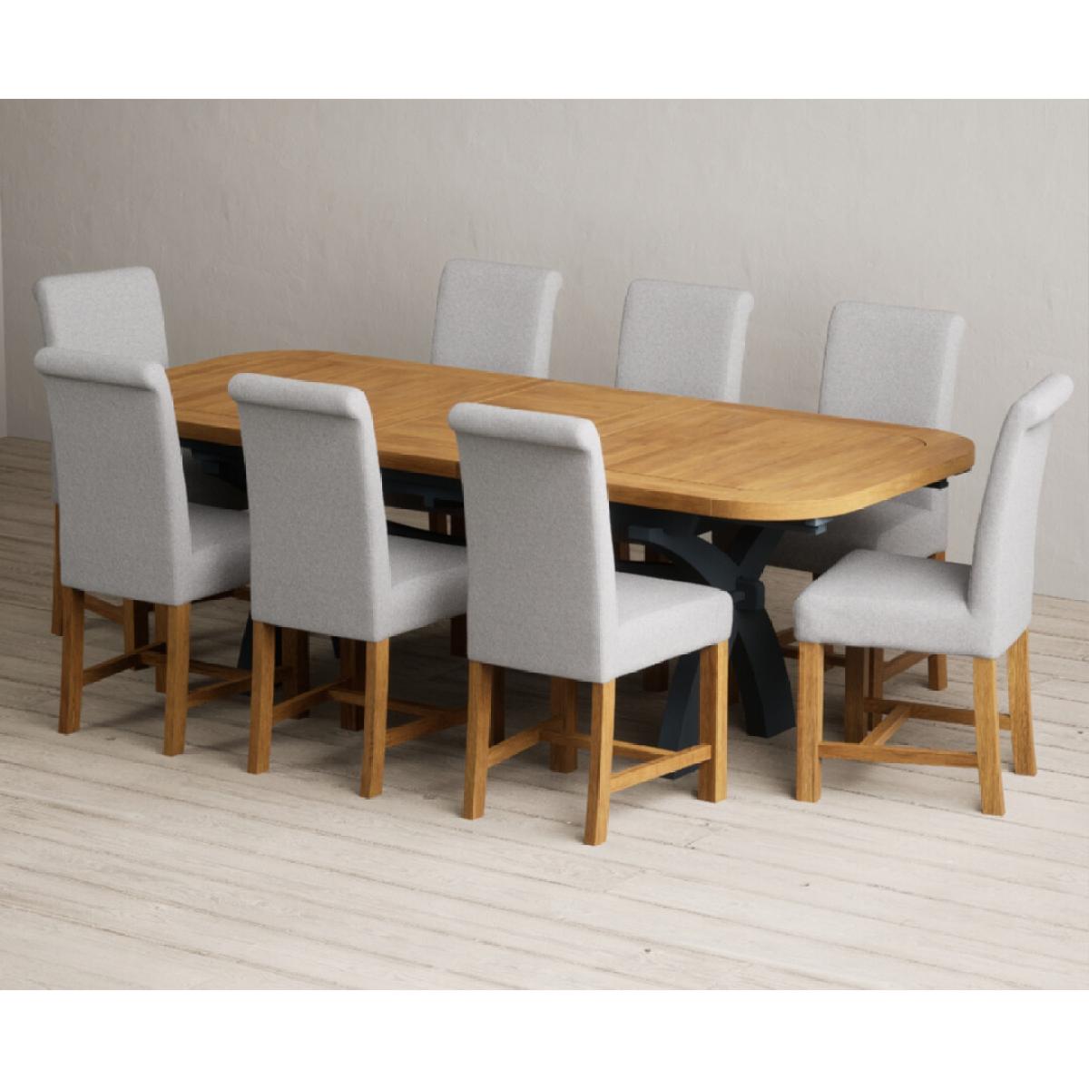 Extending Olympia 180cm Oak and Dark Blue Painted Dining Table with 12 Blue Chairs – image 66