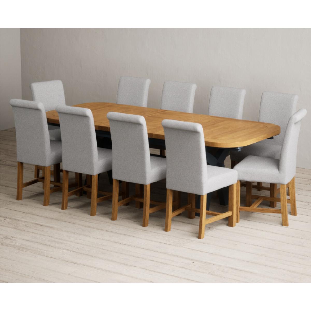 Extending Olympia 180cm Oak and Dark Blue Painted Dining Table with 12 Blue Chairs – image 69