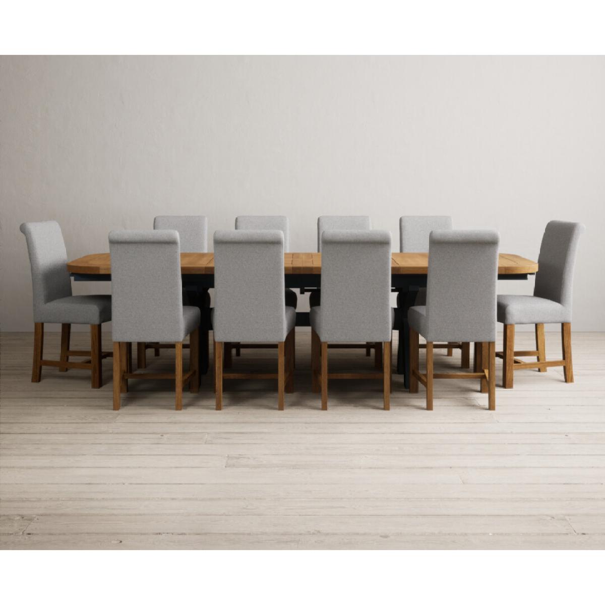 Extending Olympia 180cm Oak and Dark Blue Painted Dining Table with 12 Blue Chairs – image 70