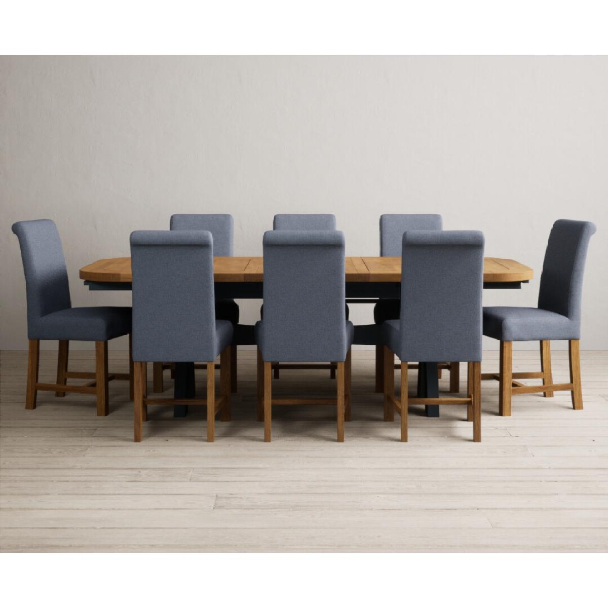 Extending Olympia 180cm Oak and Dark Blue Painted Dining Table with 12 Blue Chairs – image 8
