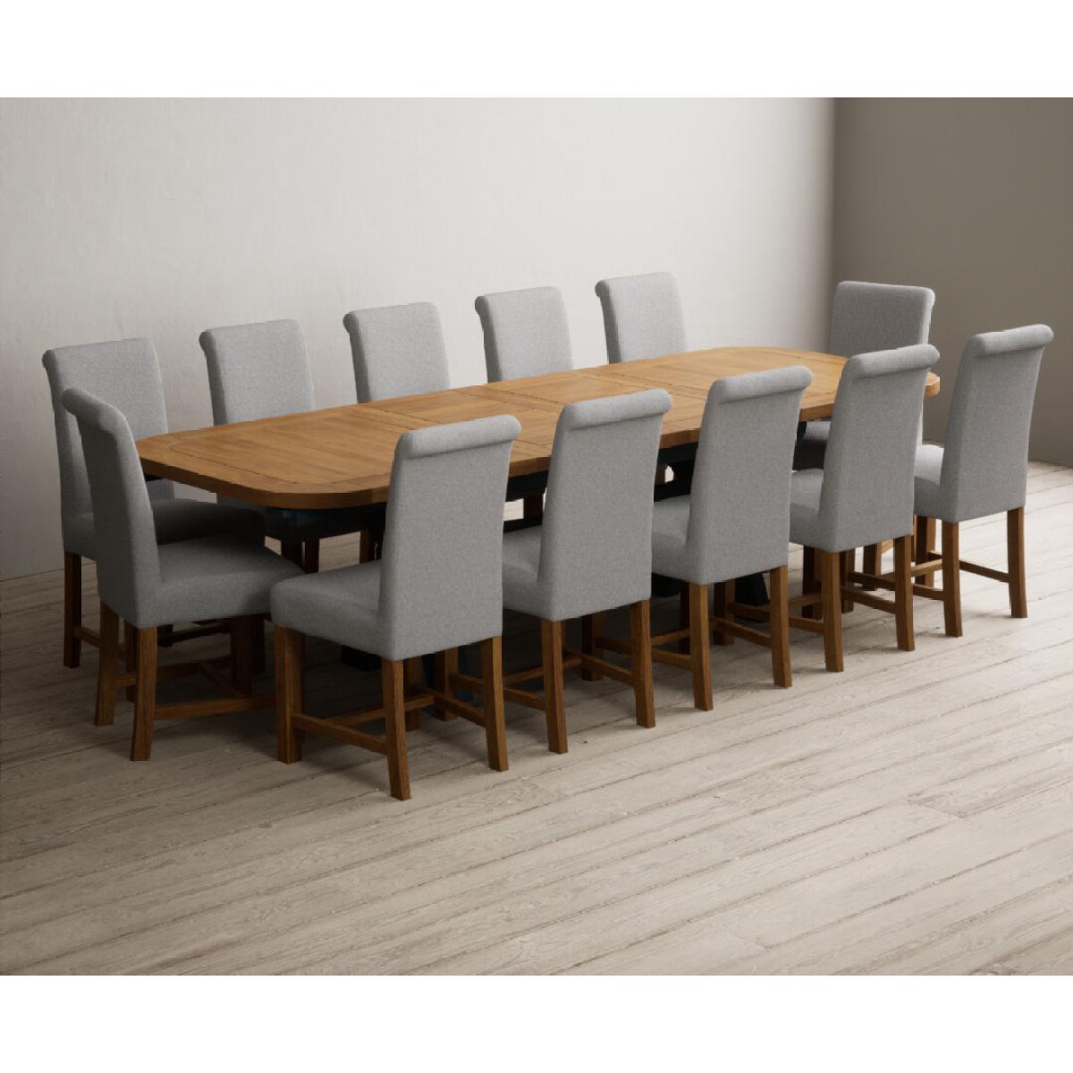 Extending Olympia 180cm Oak and Dark Blue Painted Dining Table with 12 Blue Chairs – image 74