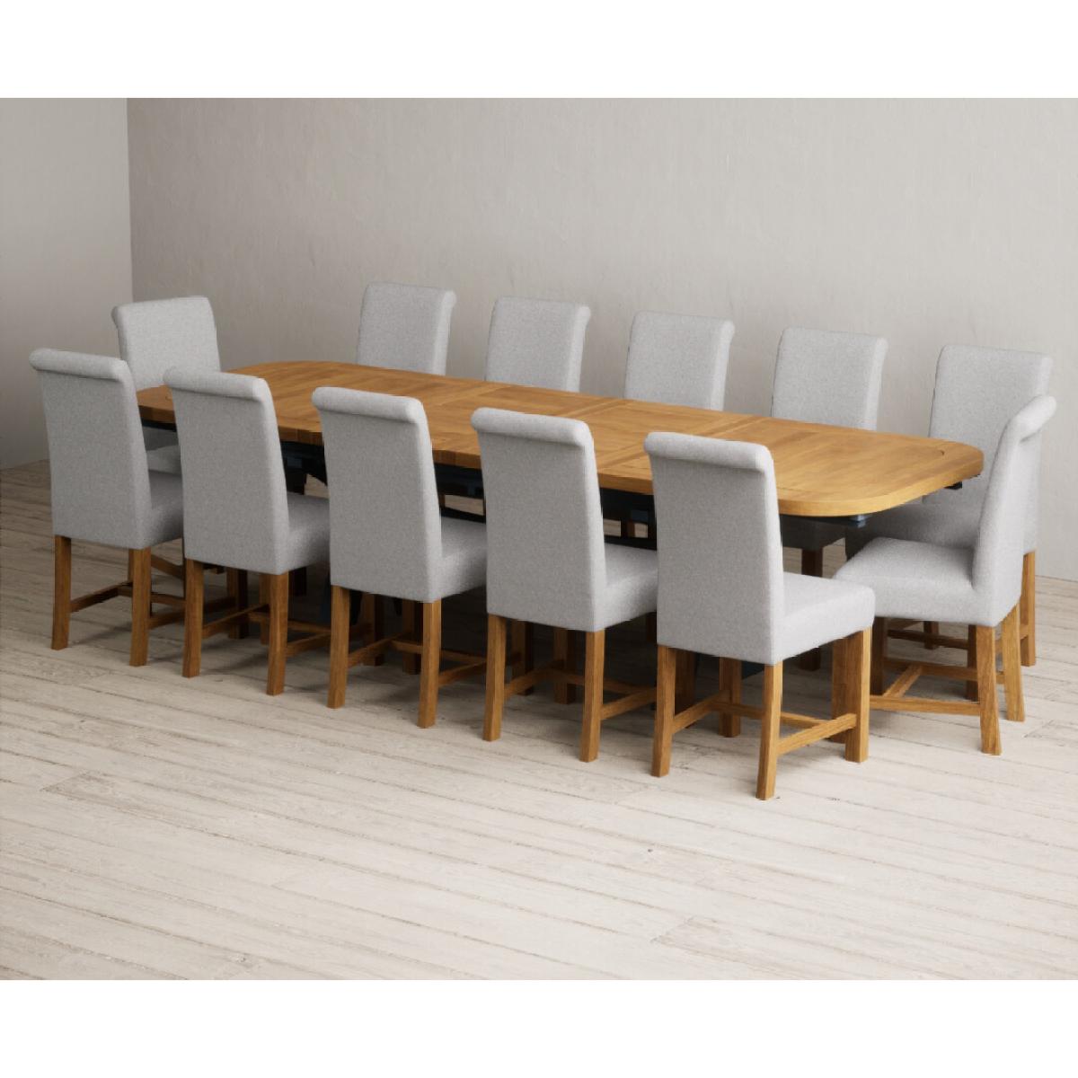 Extending Olympia 180cm Oak and Dark Blue Painted Dining Table with 12 Blue Chairs – image 75