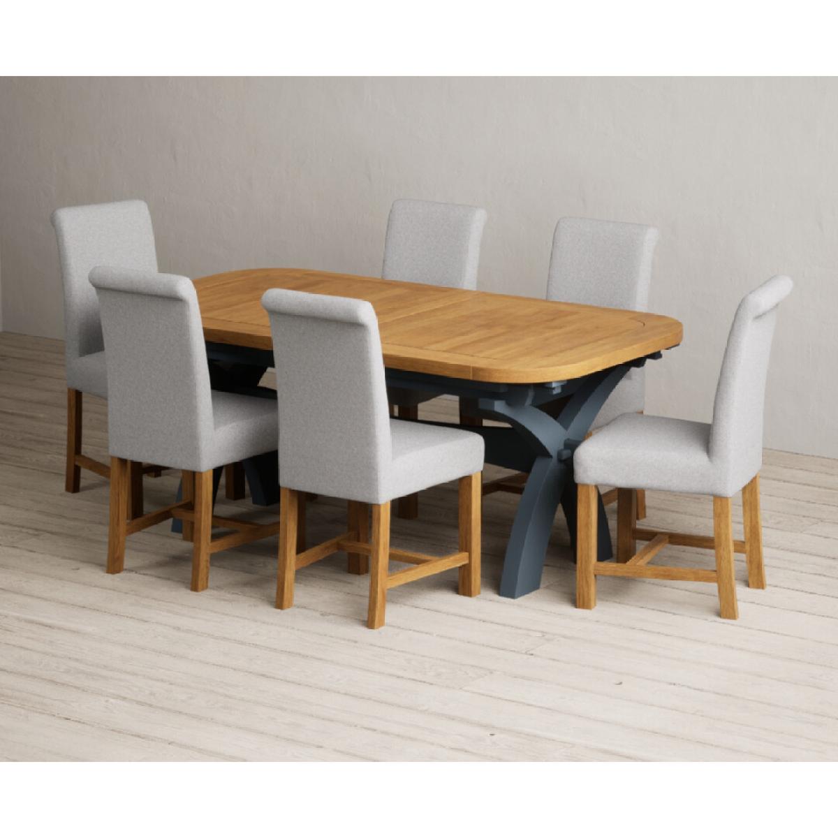 Extending Olympia 180cm Oak and Dark Blue Painted Dining Table with 12 Blue Chairs – image 76